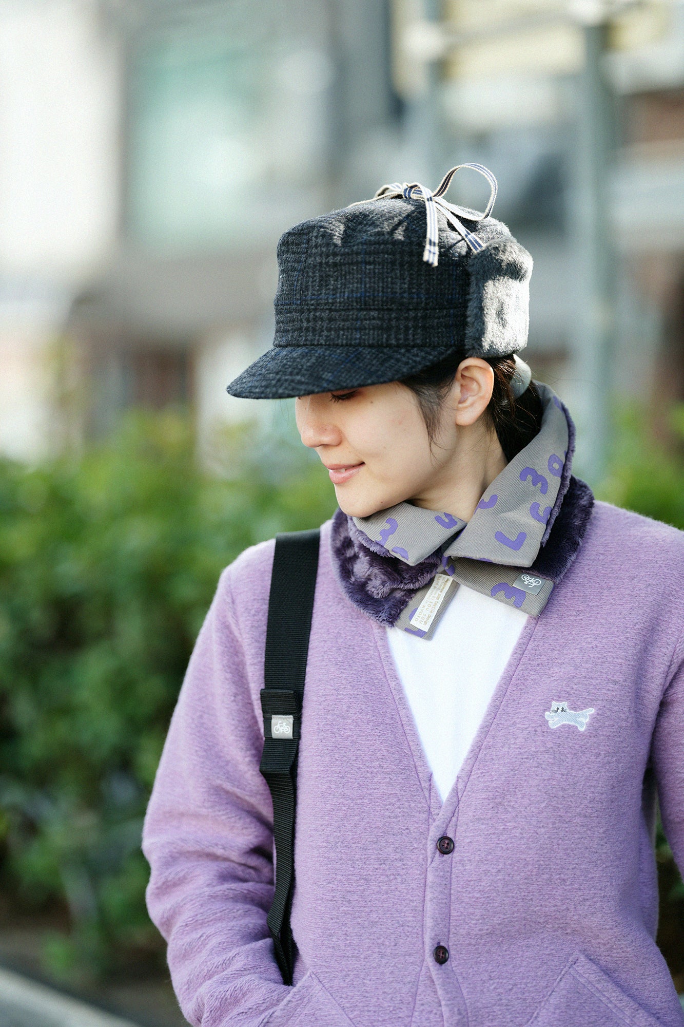 Bishu Tweed Boa BIKE CAP／Glen Check×SO-SU-U
