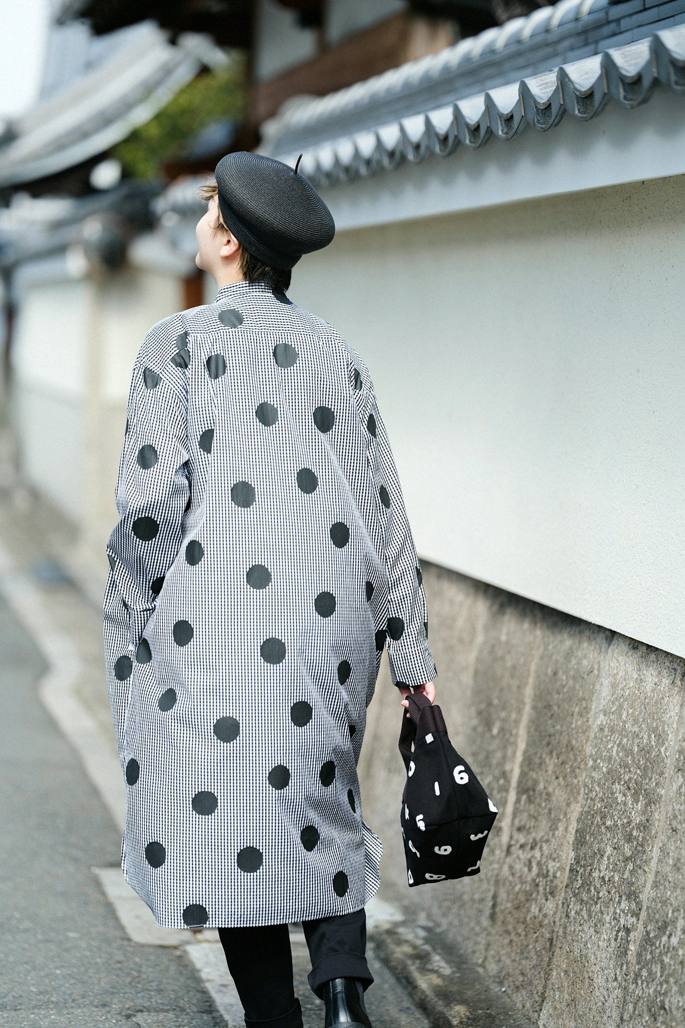 [Versand voraussichtlich um den 17. März] Superlanges Baumwoll-Grand-Hemdkleid R.H/Suigyoku Mara Schwarz kariert