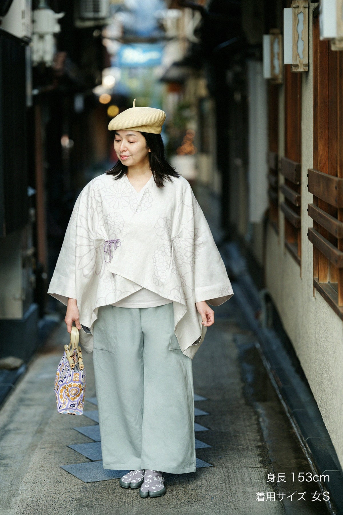 【Scheduled to ship around Mar 3】Cotton Linen Twill Weave Square Pockets Monpe Pants／Pale Greyish Green