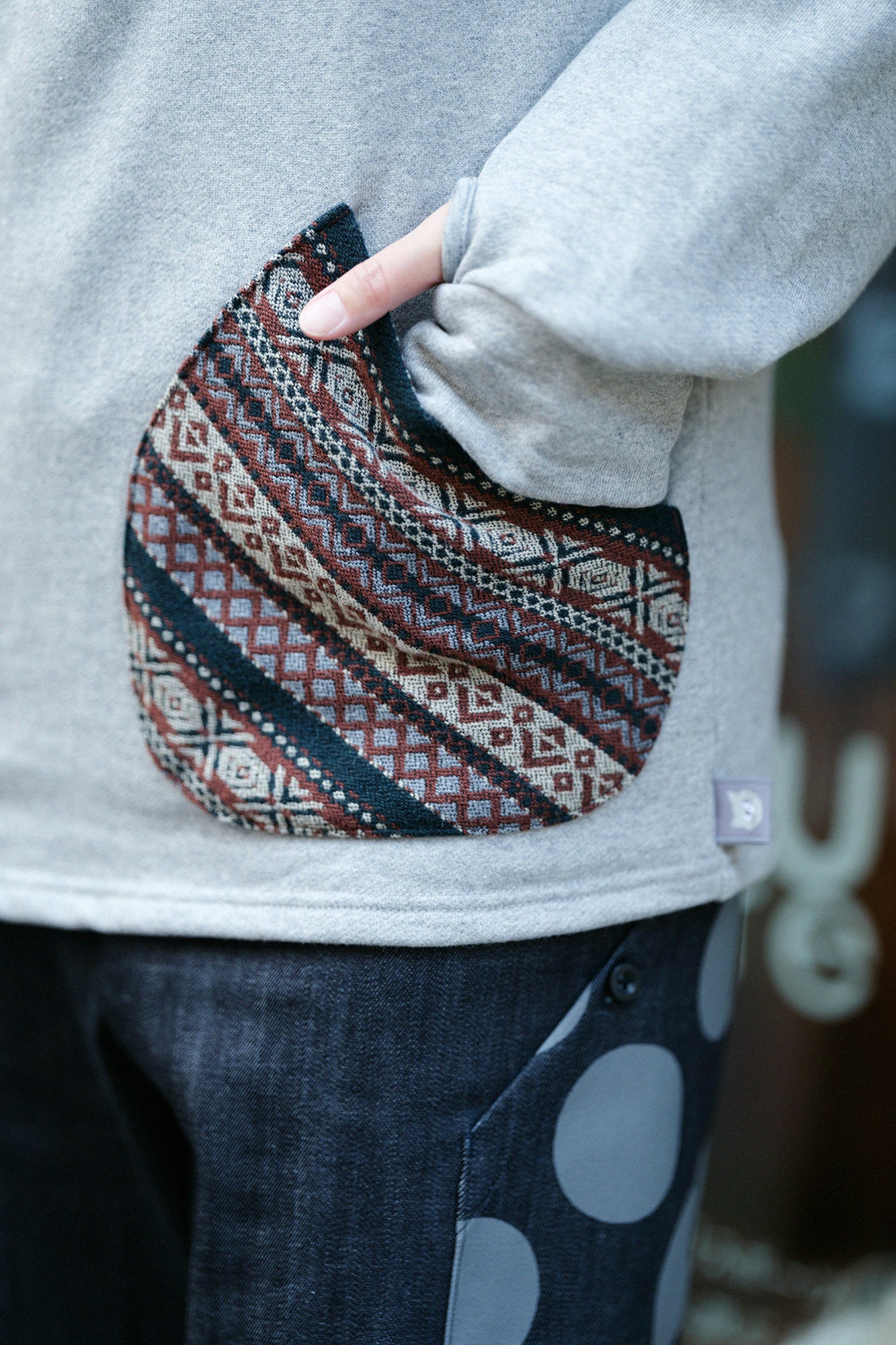 Fleece Boat Neck Sweat Shirt／Heather Grey×Brown JQ