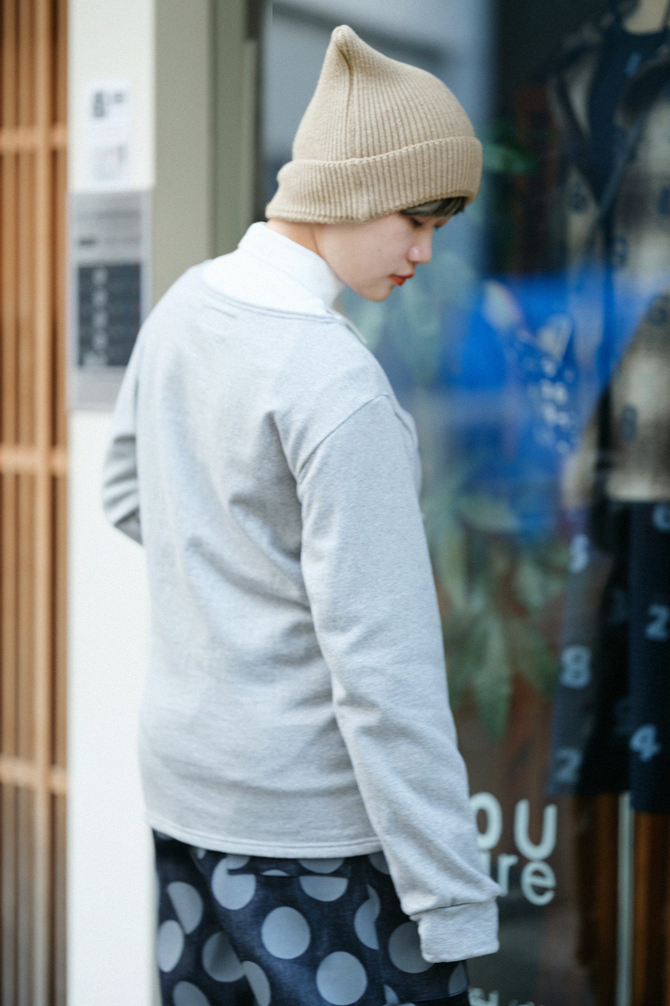 Fleece Boat Neck Sweat Shirt／Heather Grey×Brown JQ