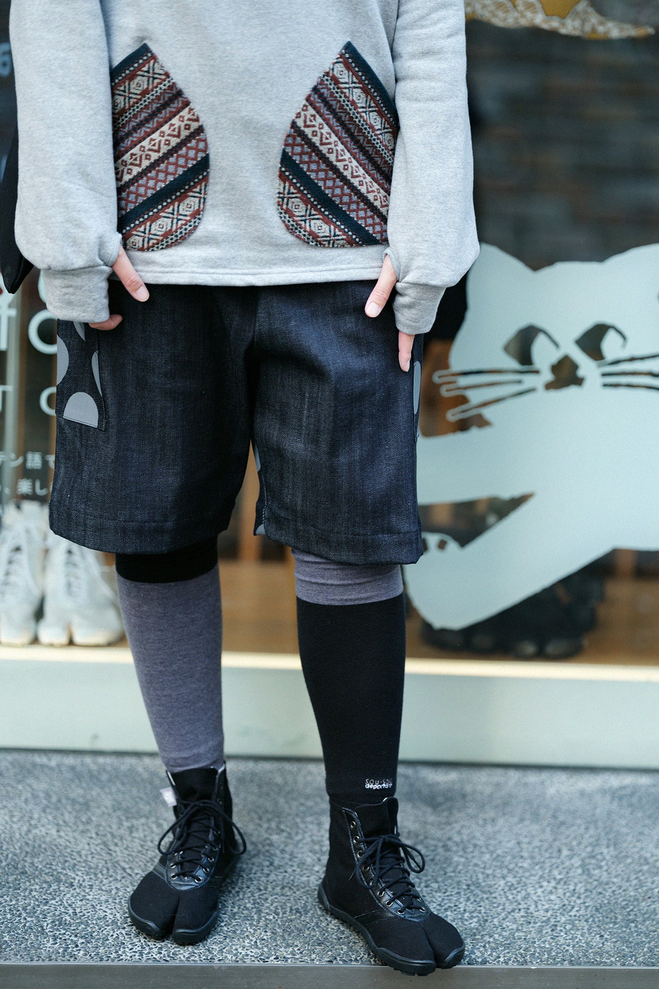 ストレッチデニム BIKEショーツ／インディゴ×KPD