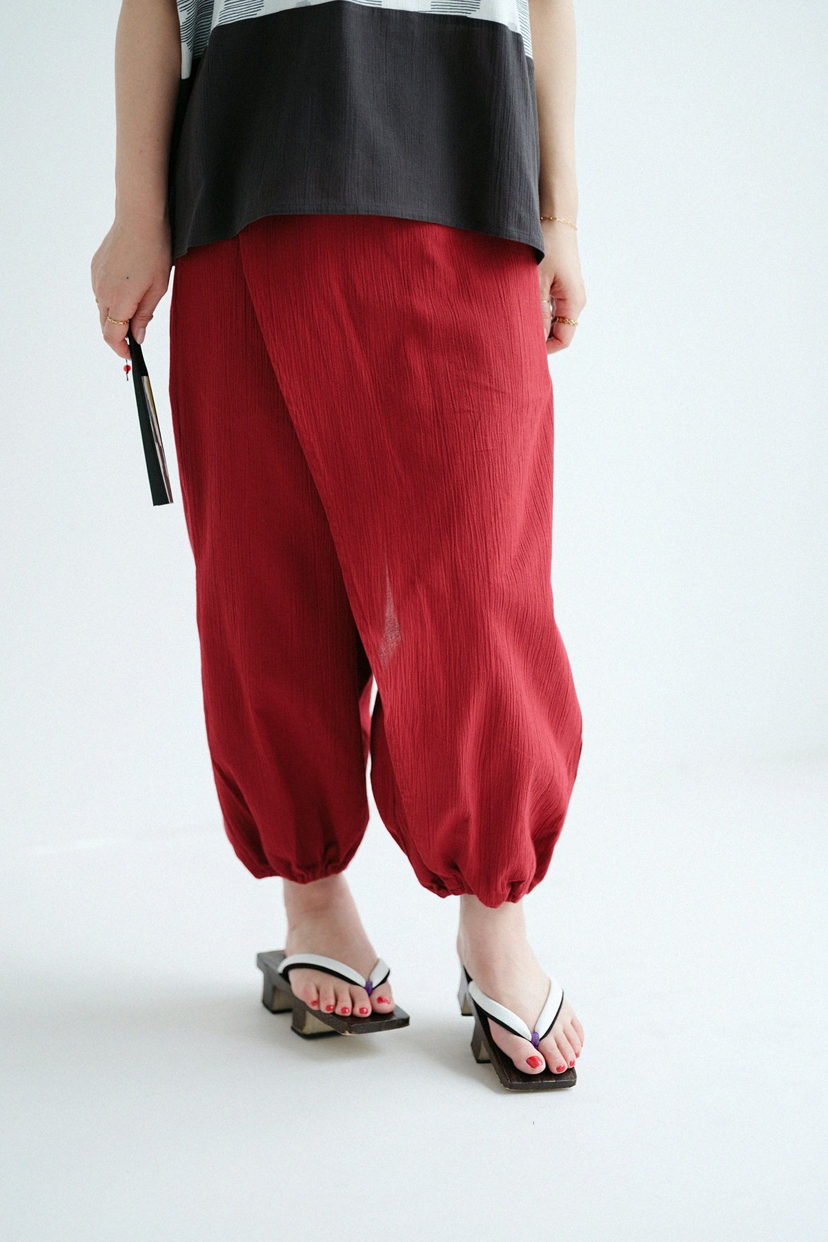 【Ships ard. 4/21】Chizimi Cotton 20/20 Wrap Harem Pants  / Dark Red