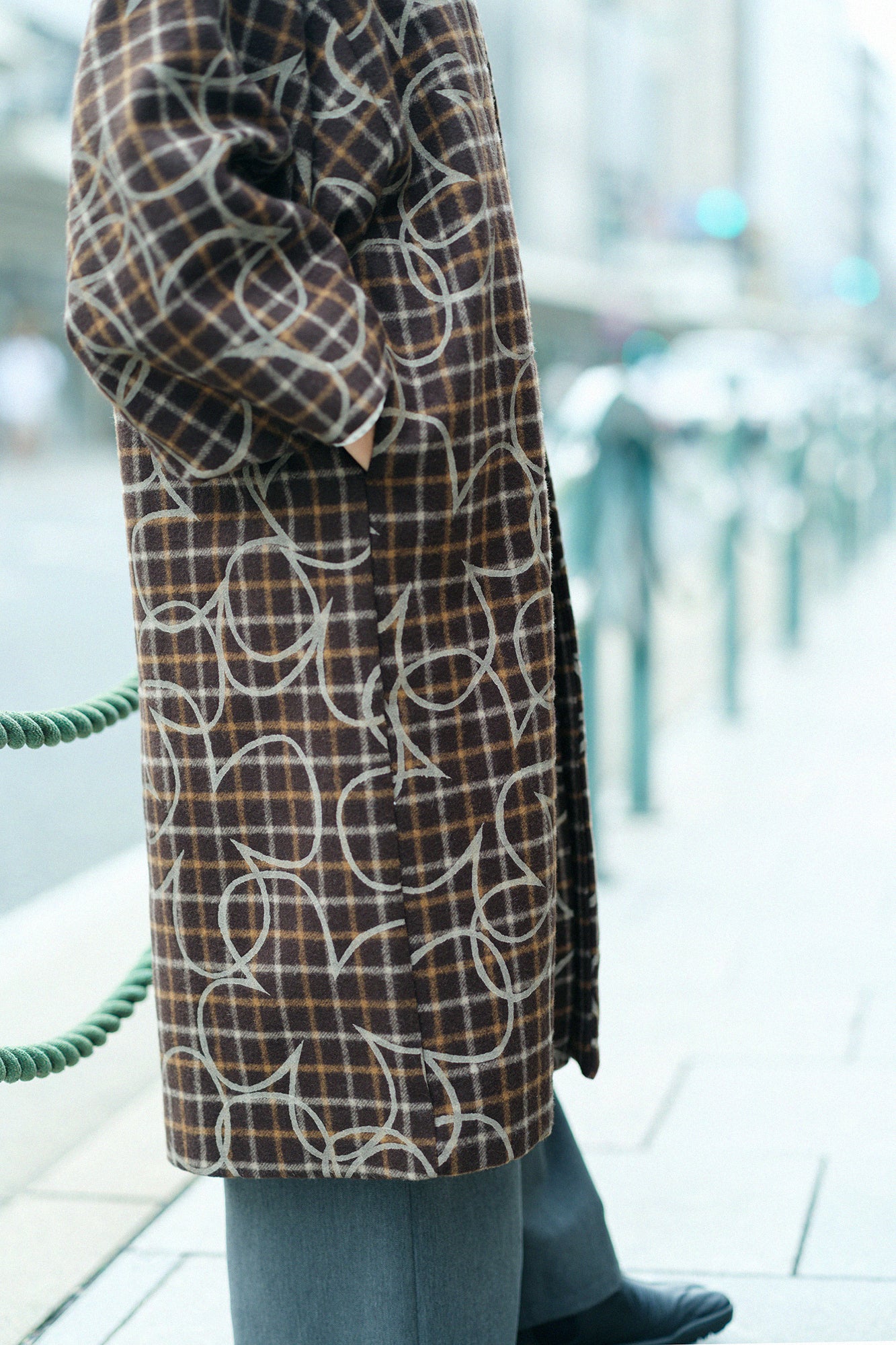 Combed Yarn Lattice Weave Naginata Sleeve Haori Long with Lining / Happiness Brown