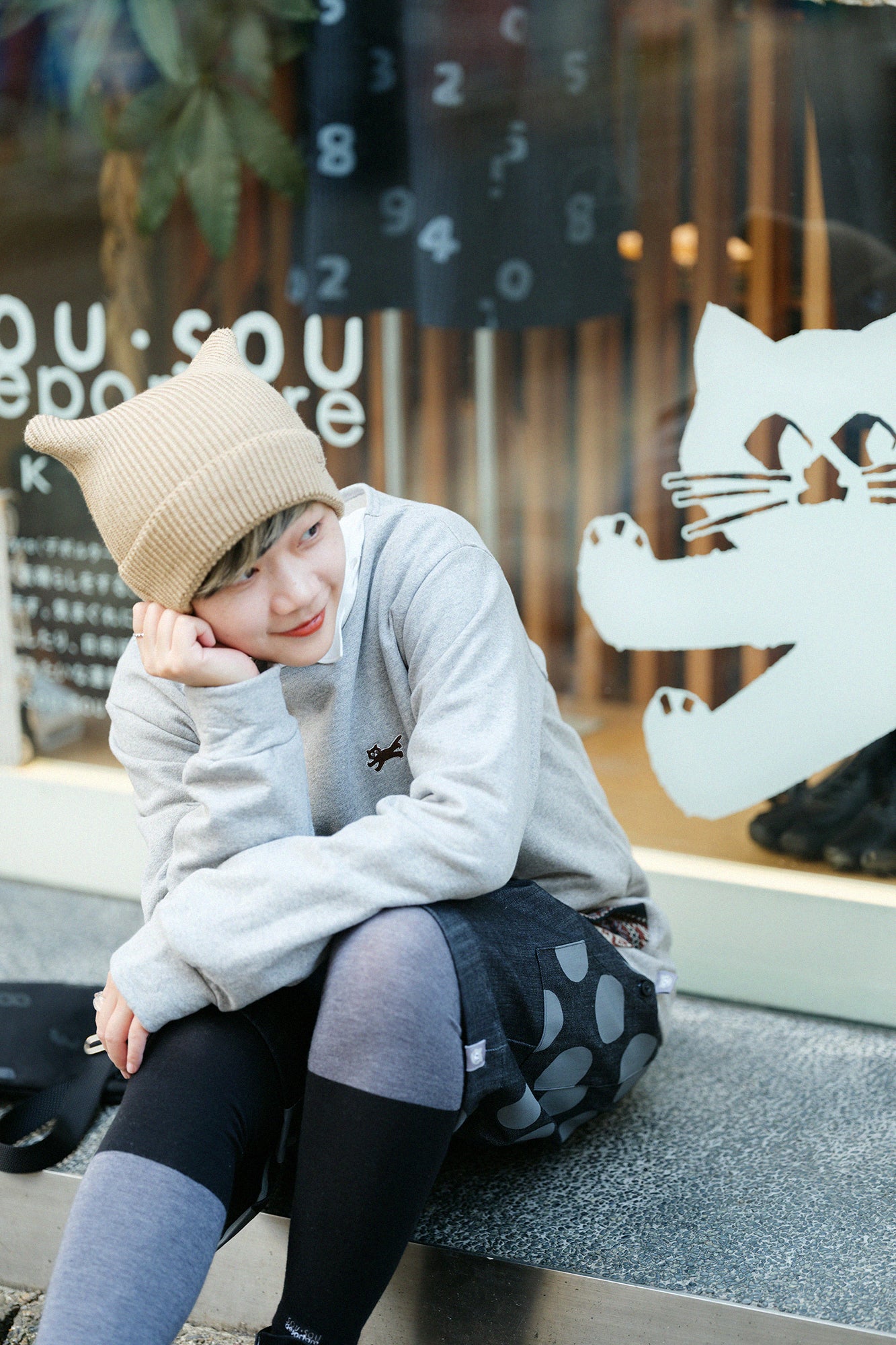 depo Nyan 羅紋針織帽／焦糖色