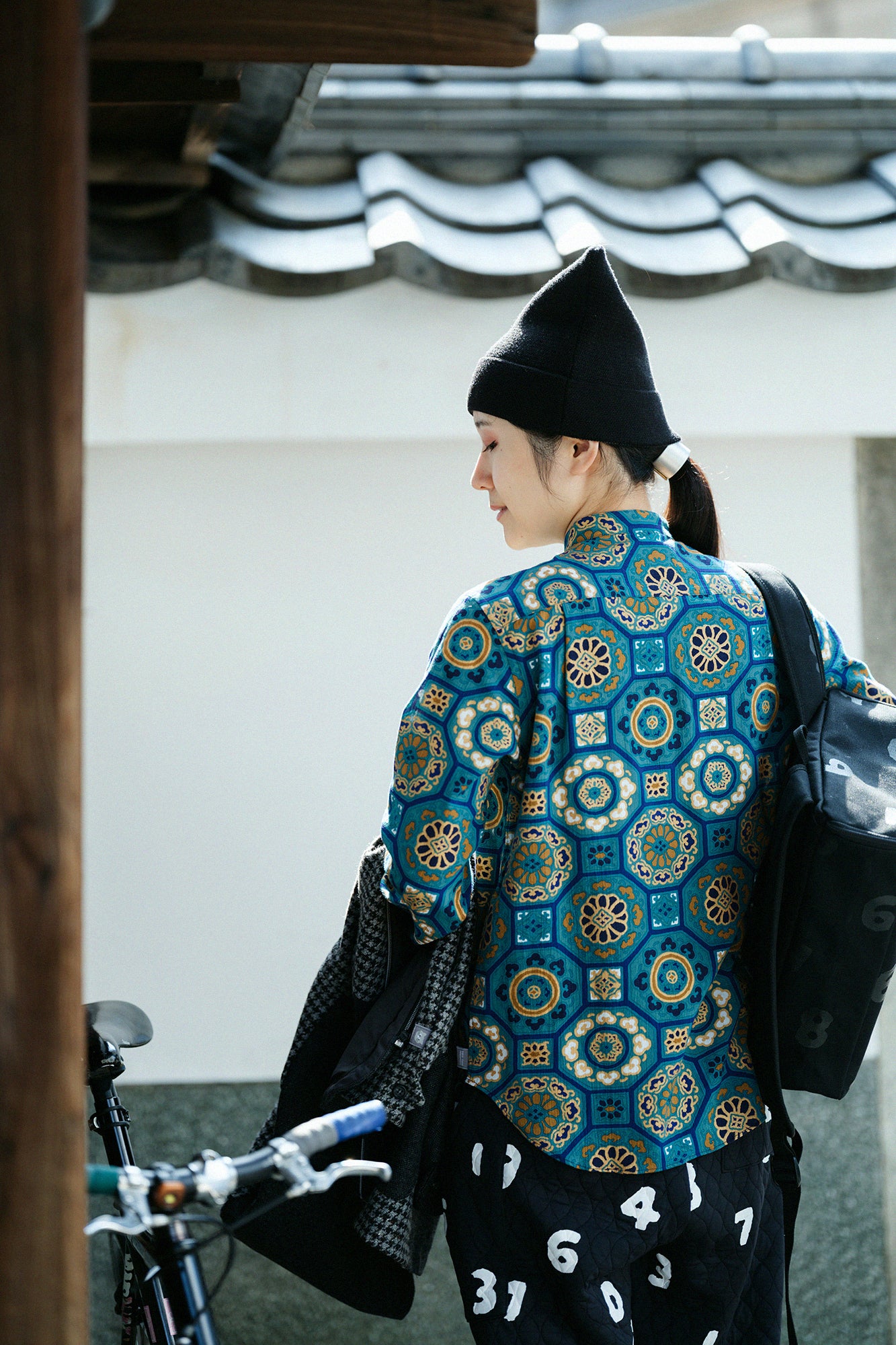 高島縮棉 20/20 立領長袖襯衫／華麗 碧玉色