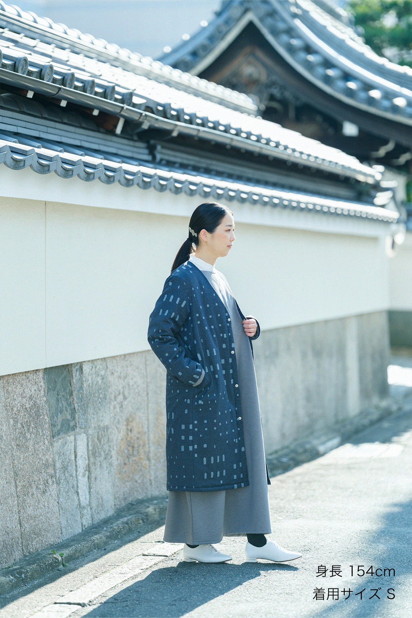 【Pre-order】Stretch Flannel Collarless Padded Coat／Windows Dark Navy（※Scheduled to be shipped around Dec 9）