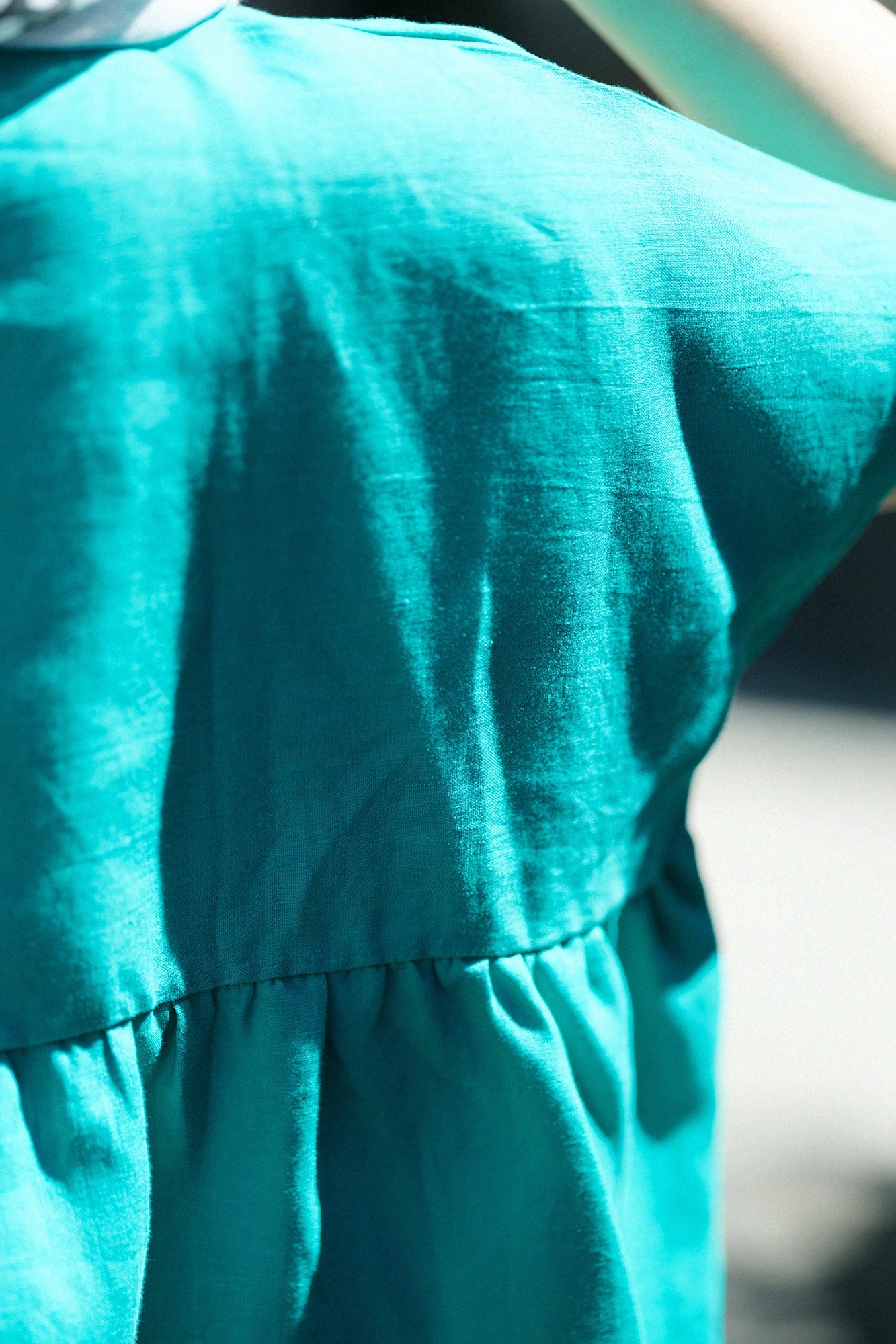 Linen Wrinkle Blouse／Emerald Green