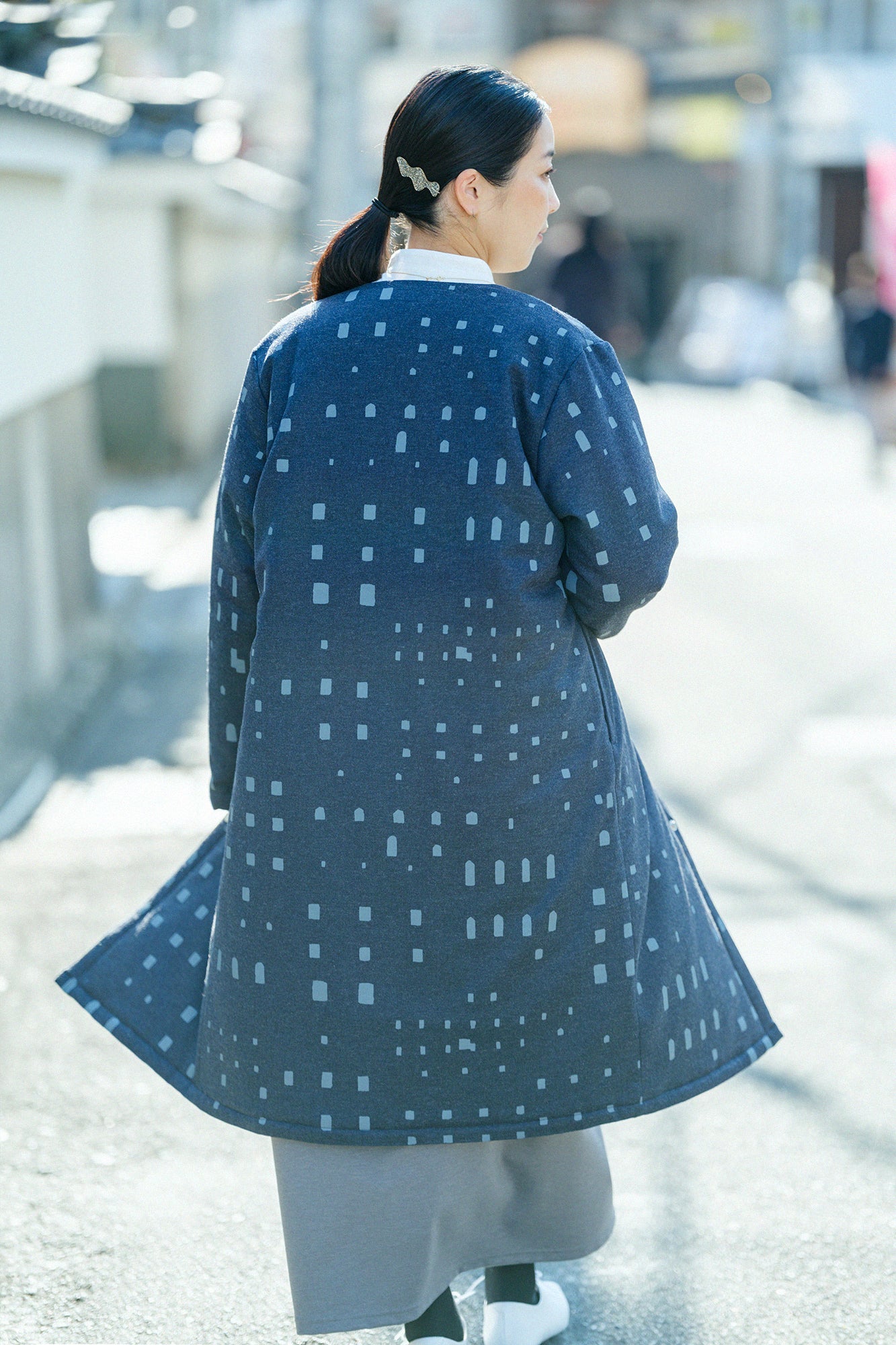 【Pre-order】Stretch Flannel Collarless Padded Coat／Windows Dark Navy（※Scheduled to be shipped around Dec 9）