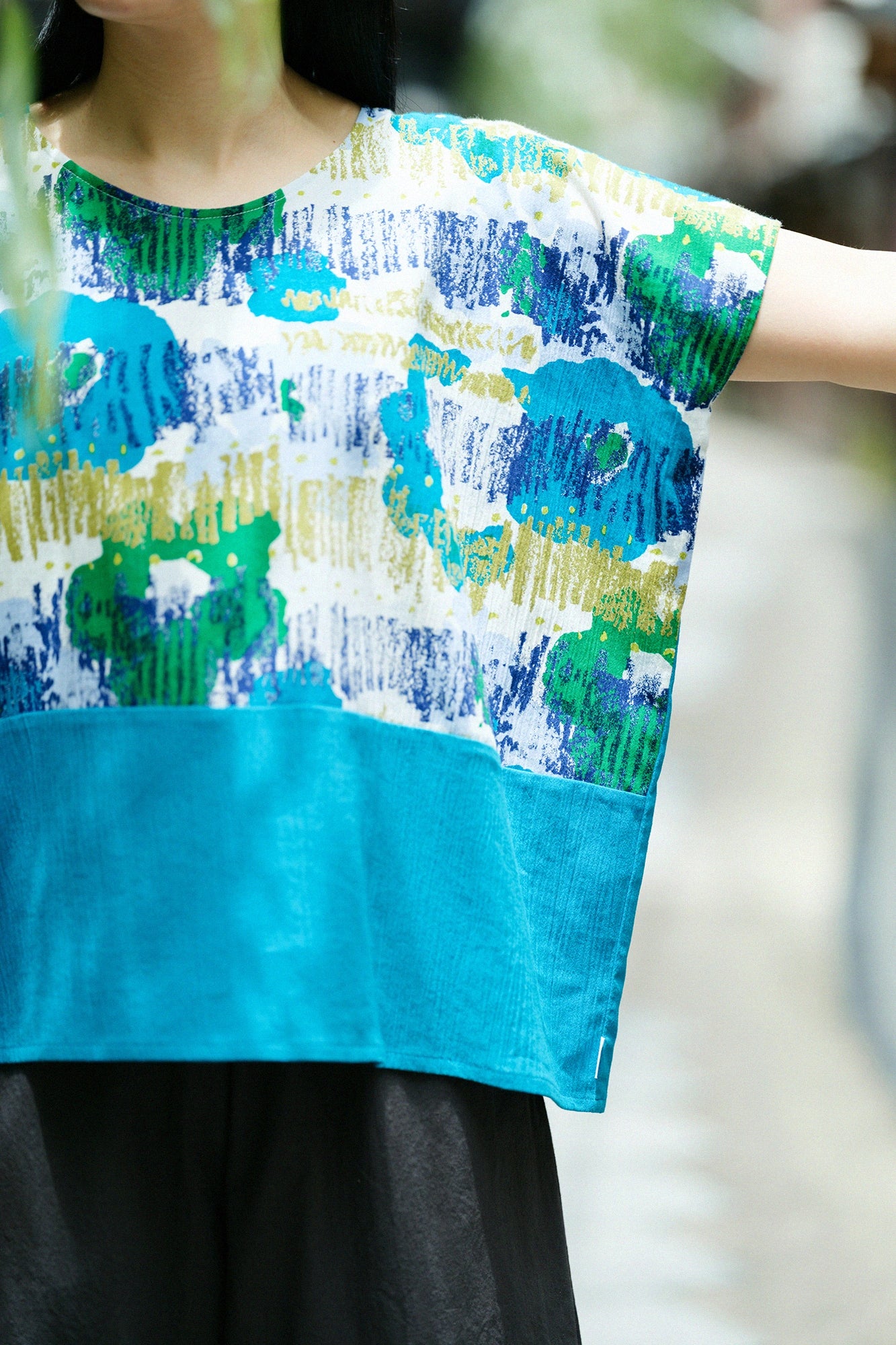 【Ships ard. 6/23】Chizimi Cotton 20/20 Square Top Bi-color Pattern on Shoulder / Aspiration×Pale Blue Green