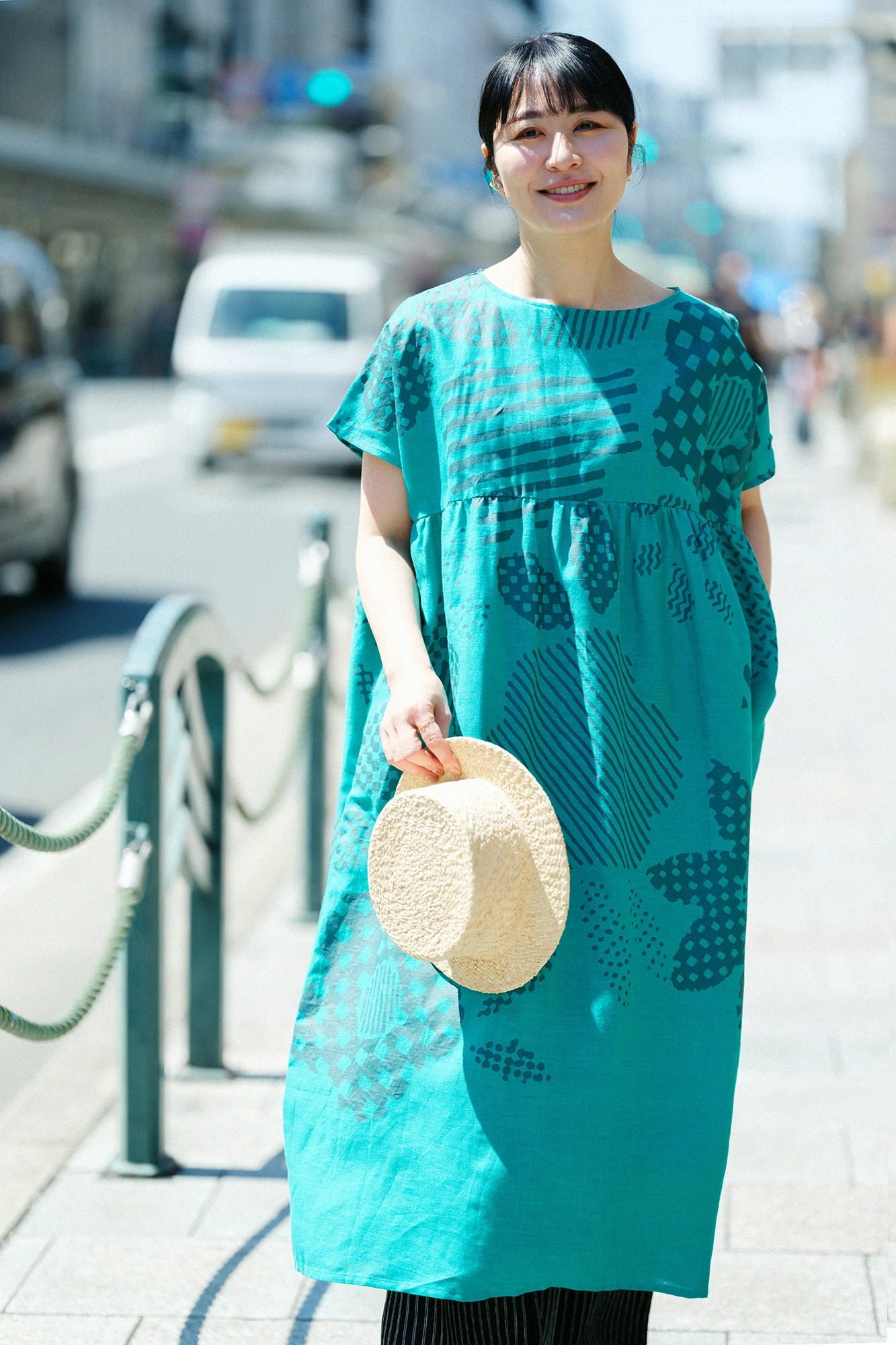 Robe froissée en lin/Hogarani... Vert émeraude