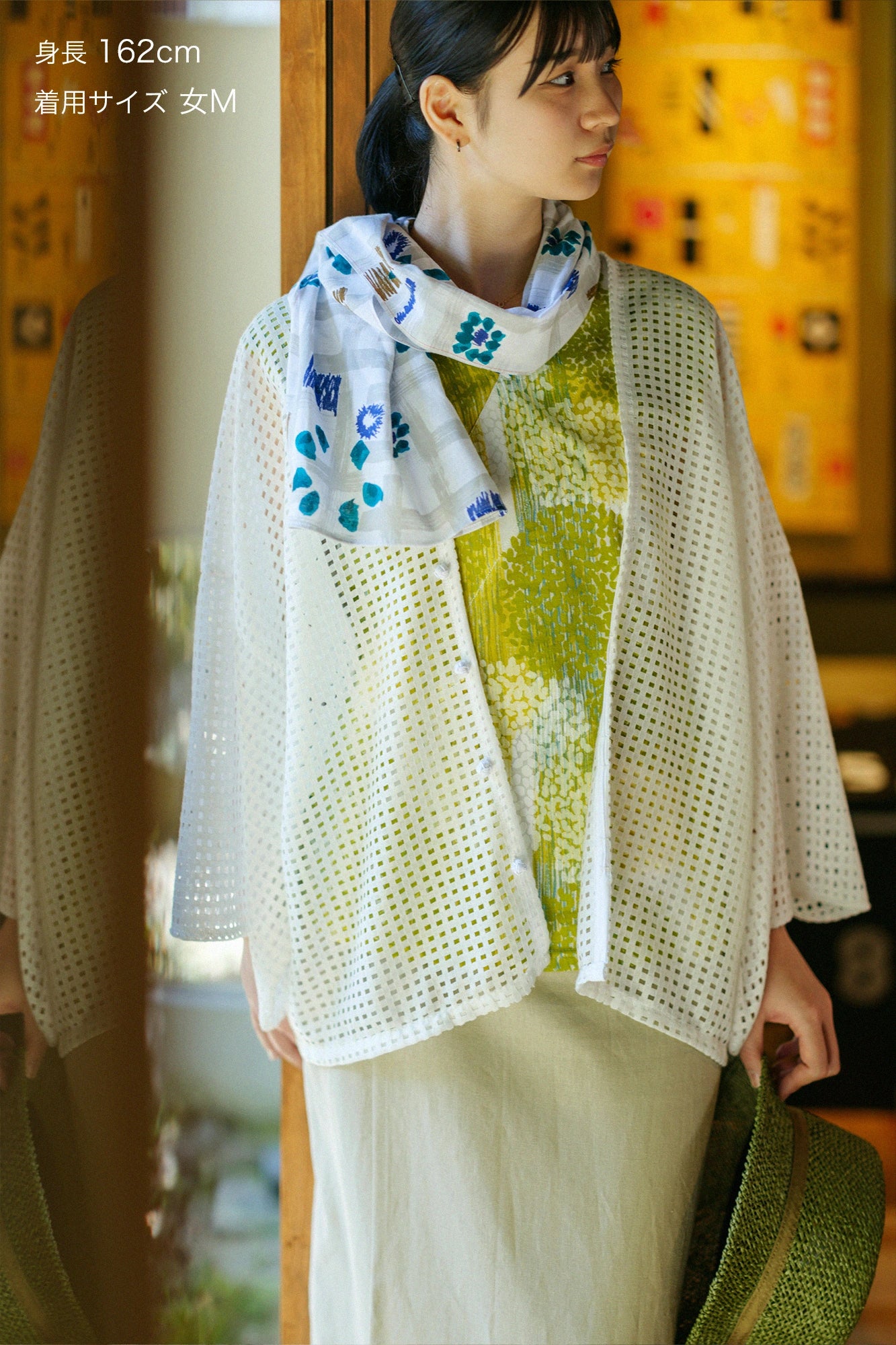 【Ships ard. 4/21】Chizimi Cotton 40/40 V-neck Shirt / Gypsophila