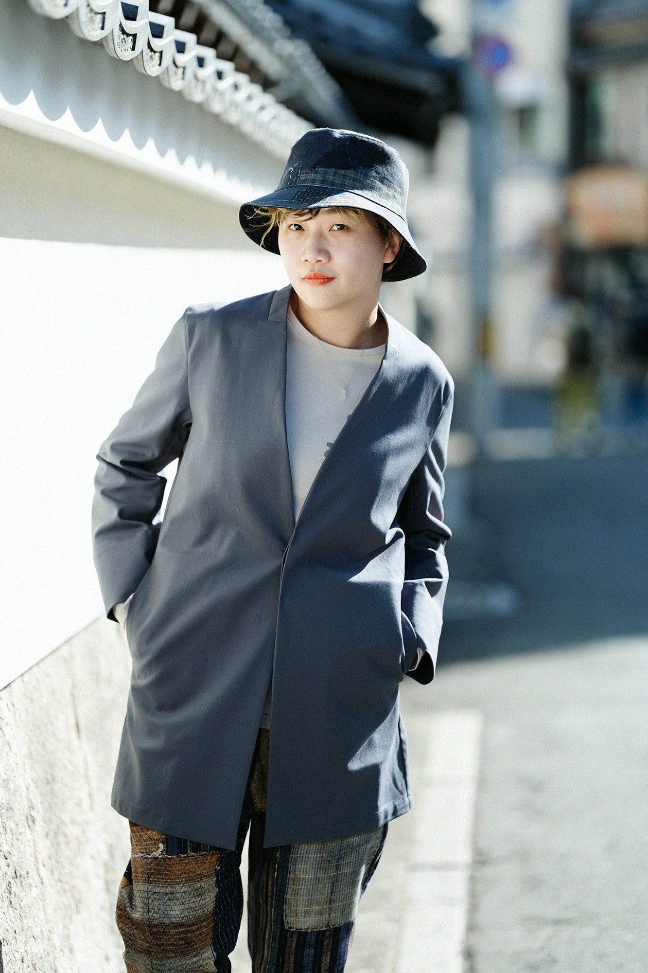 [Versand voraussichtlich um den 17. März] Double Cross Stretch Collarless Jacket/River Blue