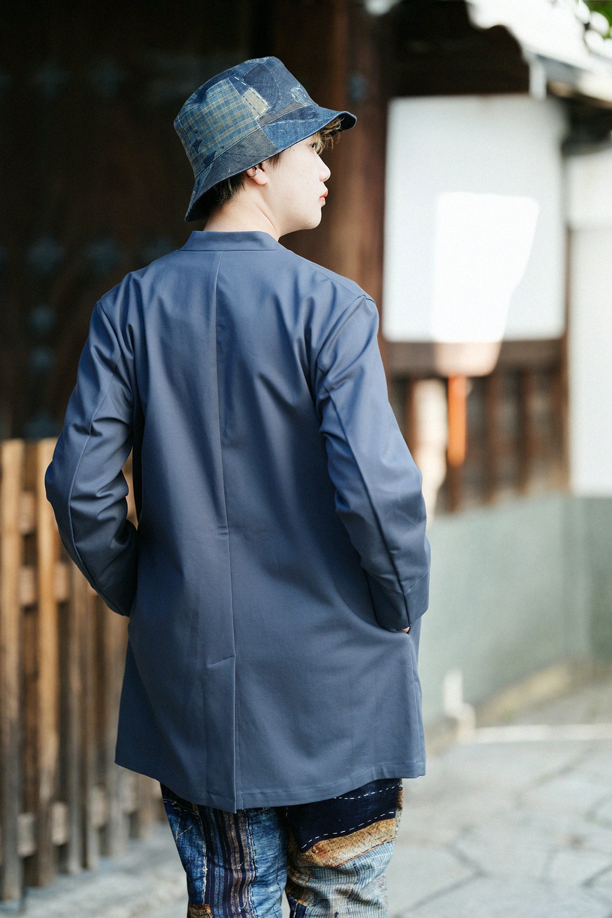 [Versand voraussichtlich um den 17. März] Double Cross Stretch Collarless Jacket/River Blue