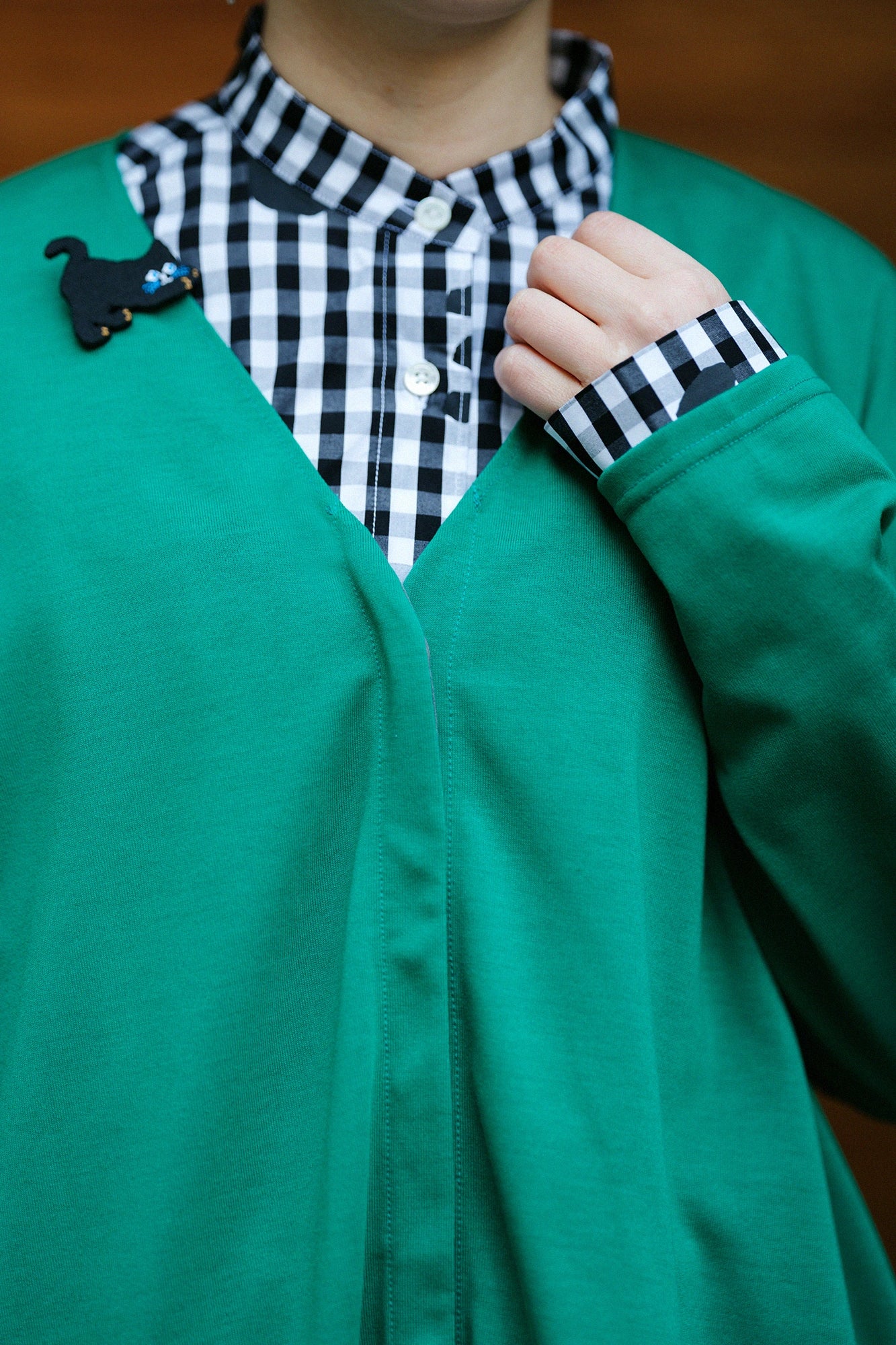 【Ships around 3/17】Parallel Yarn Jersey V-neck Light Tunic Coat / Green