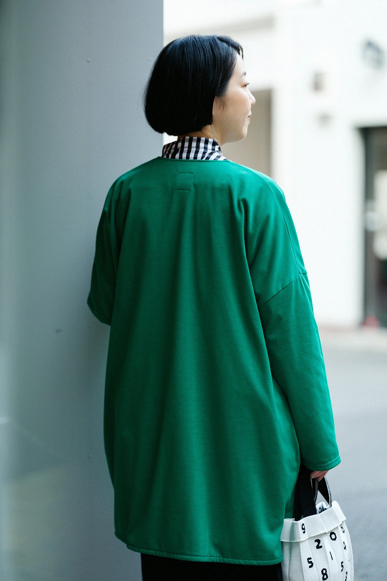 【Ships around 3/17】Parallel Yarn Jersey V-neck Light Tunic Coat / Green