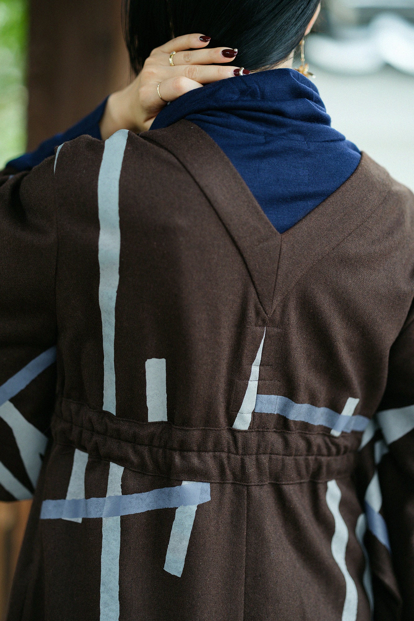 羊毛法蘭絨 和服型洋裝／鳶 赤墨色 