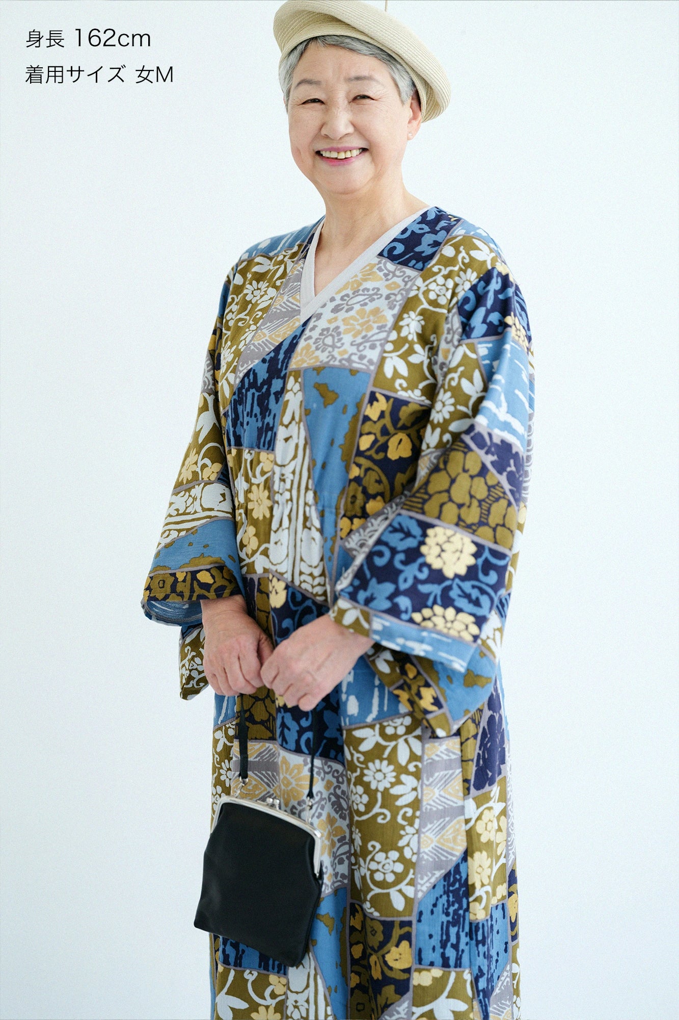 Chizimi Cotton 20/20 Double V-neck Summer Kimono Dress / Patchwork Kimono of Uesugi Kenshin Family-Recreation