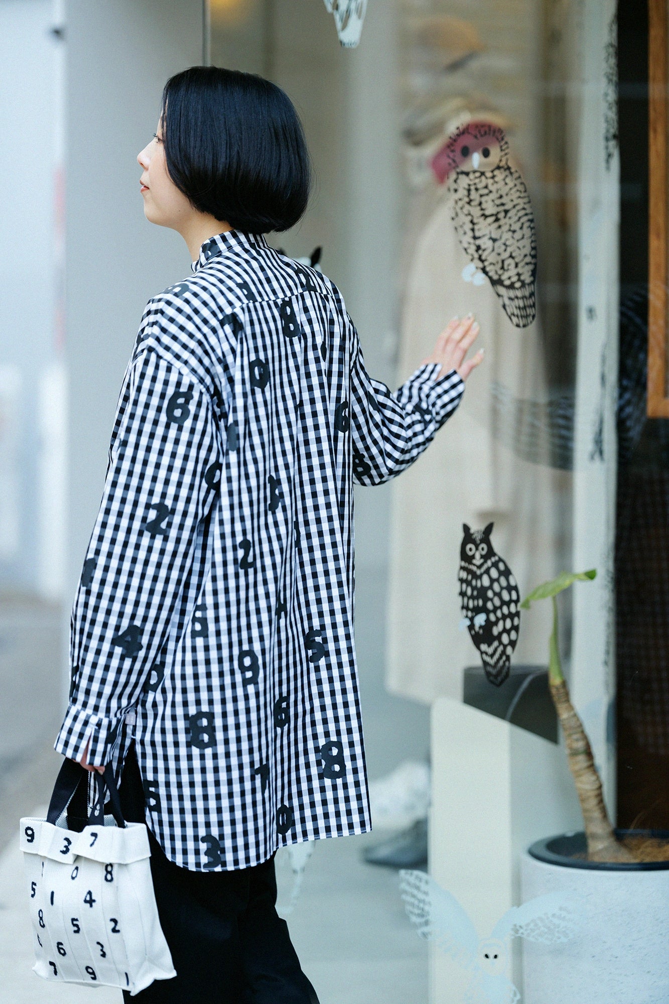 【3月17日頃発送予定】超長綿 スタンドカラー グランチュニックシャツ R.H／SO-SU-U ブラックチェック