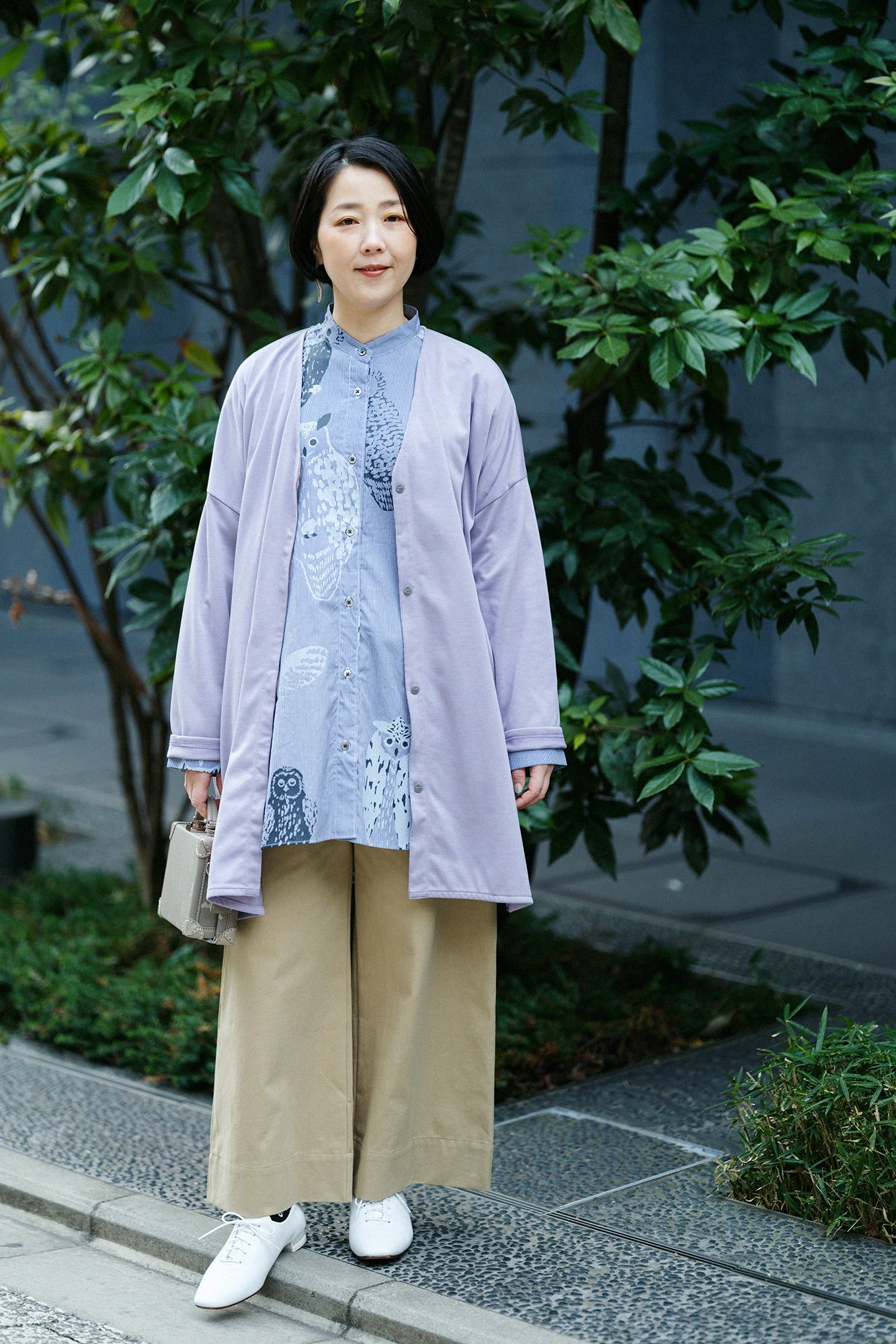 【3월 17일경 발송 예정】쵸쵸멘 스탠드칼라 그란 튜닉셔츠 R.H／올빼미 네이비 핀 체크