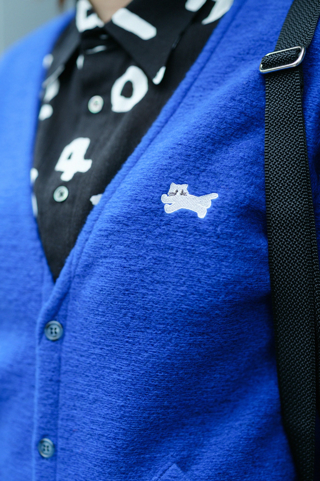 義大利毛絨針織 V領L/S外套／藍色