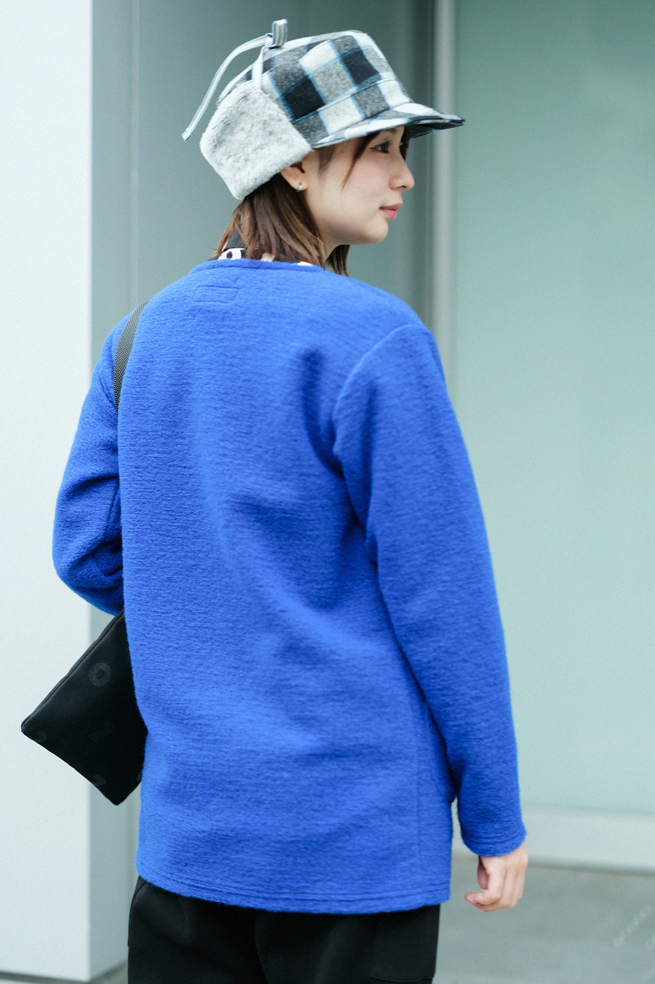 義大利毛絨針織 V領L/S外套／藍色