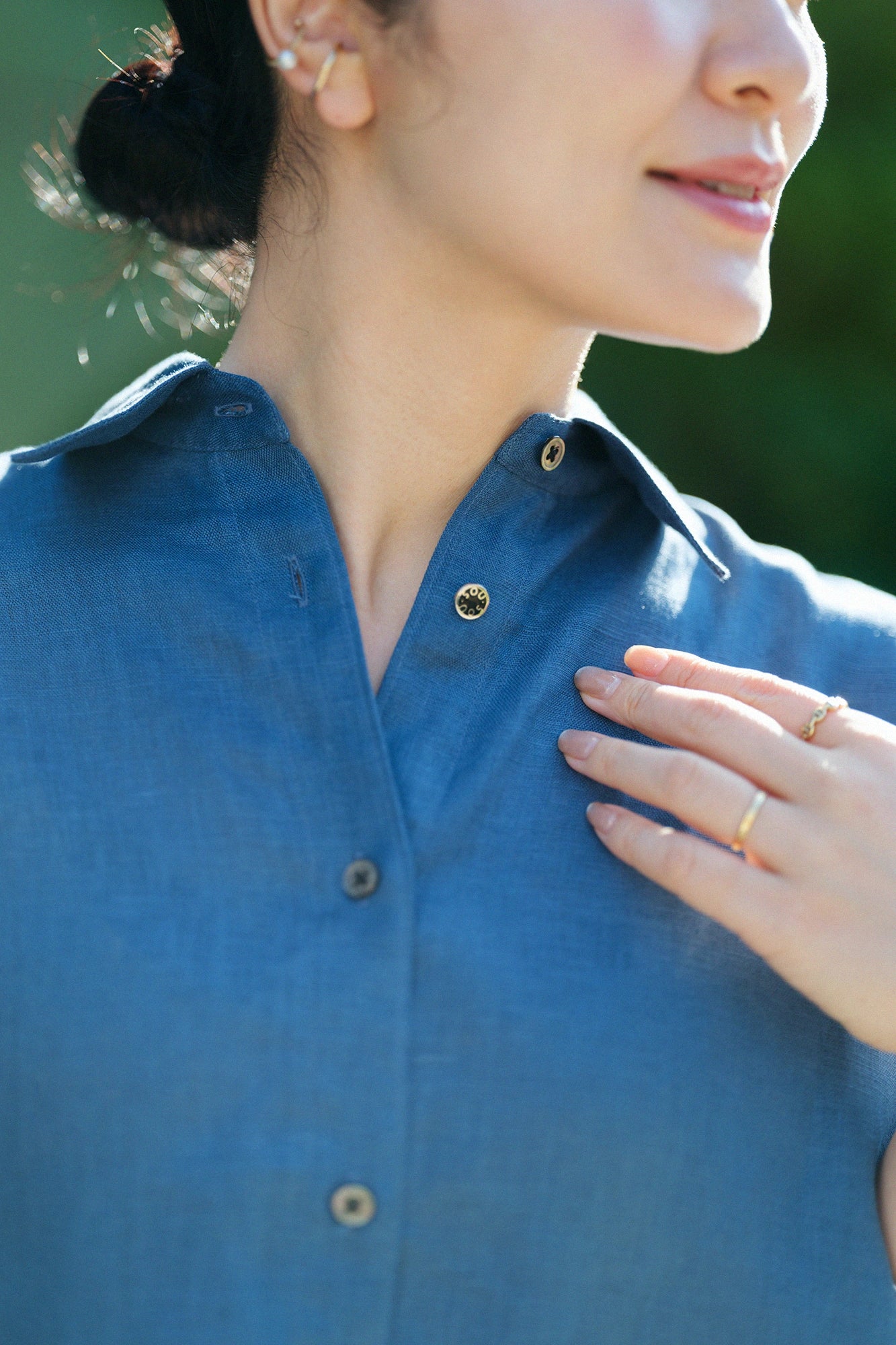 Linen Gran L. Tunic Short Sleeve Shirt／Teal Blue