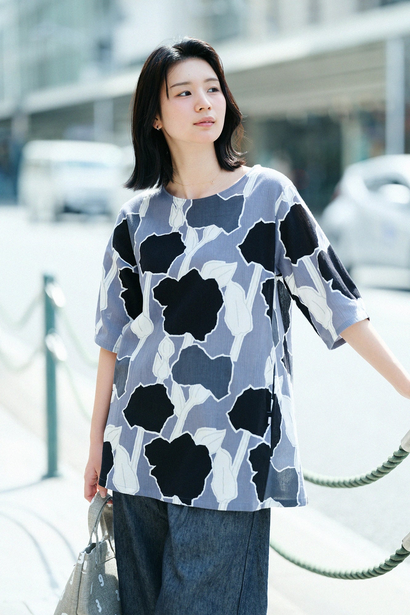 Chizimi Cotton 20/20 Elbow Length Sleeve Tunic／Lustrous