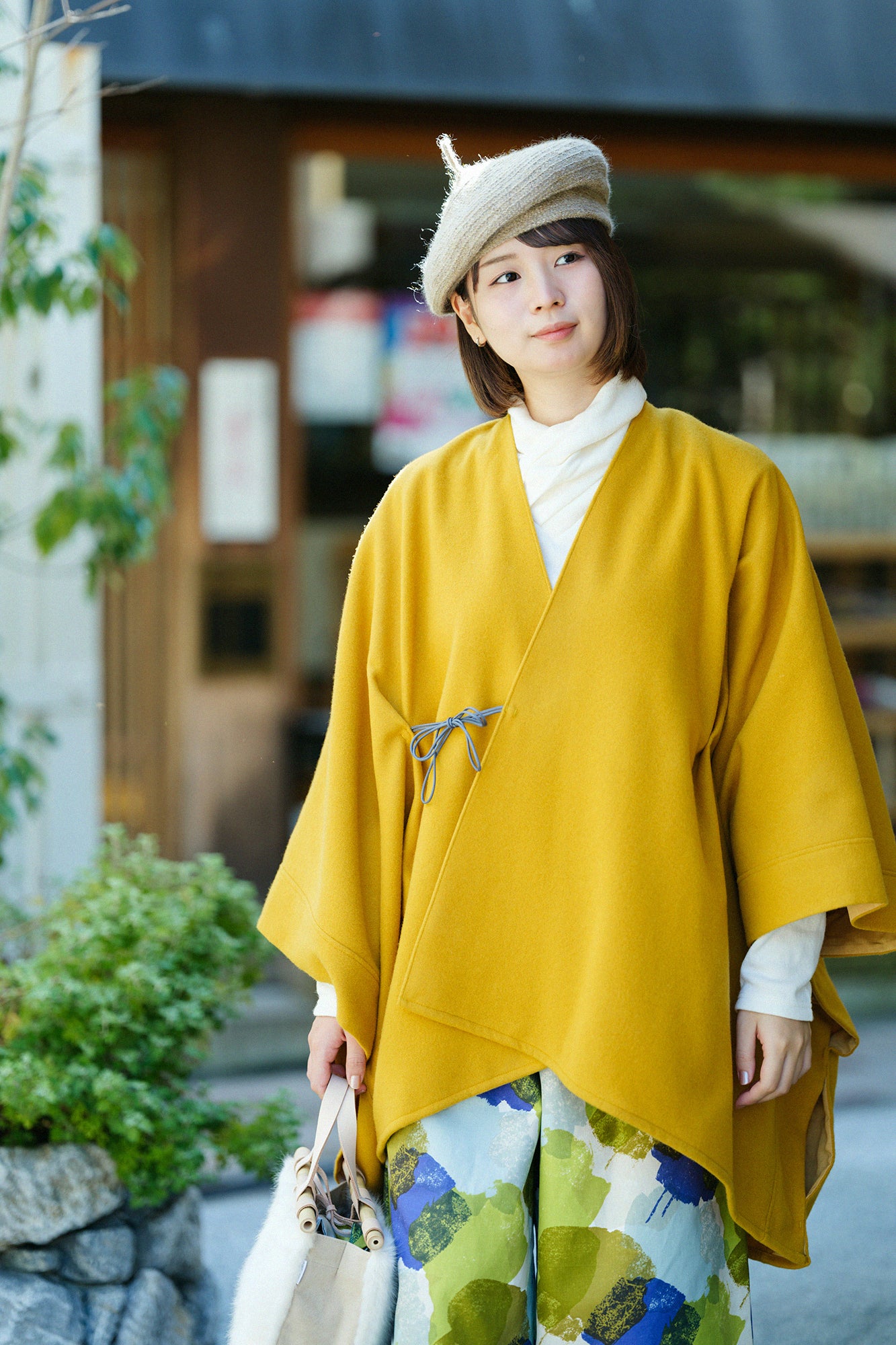 Wool Melton Kisaragi Poncho / Mustard