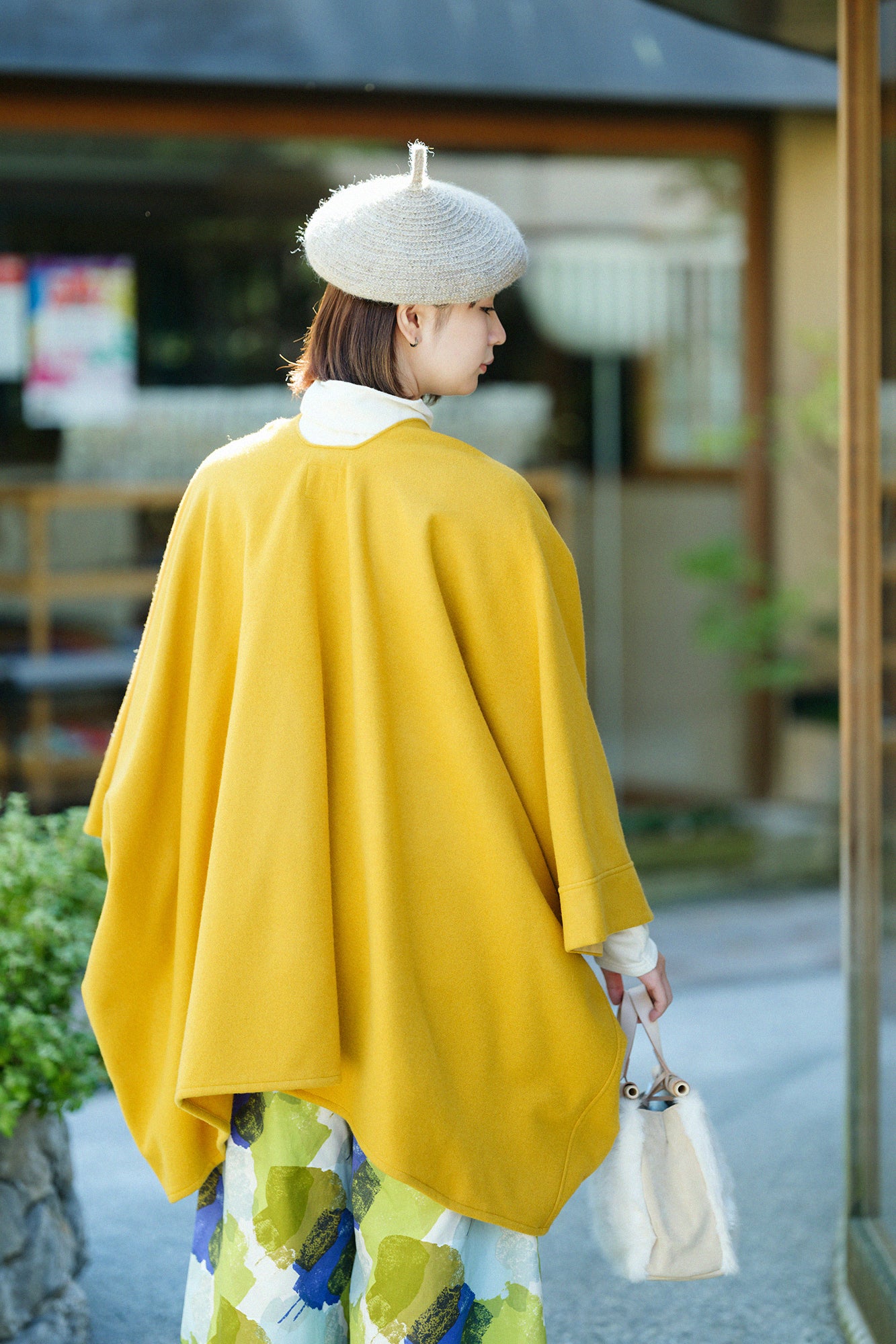 Wool Melton Kisaragi Poncho / Mustard