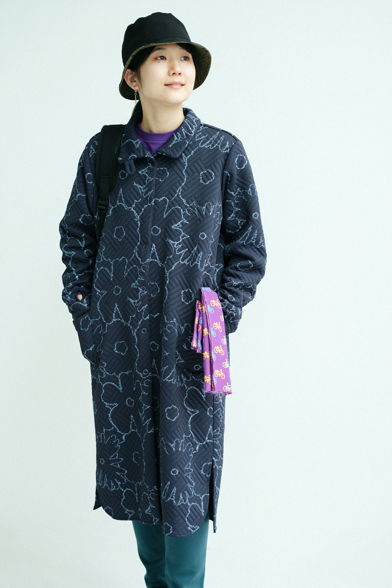 Quilting Jacquard SANPOOne-piece Dress／Oraka Graffiti Dark Navy