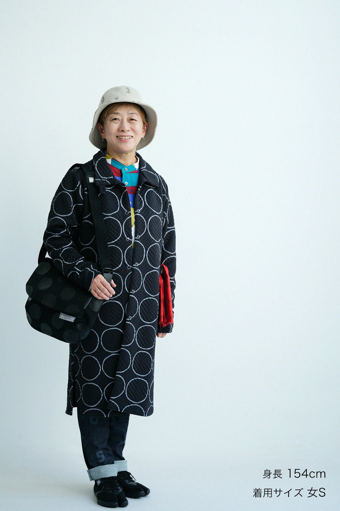 絎縫緹花  SANPO連身裙／排圈圈 黑色