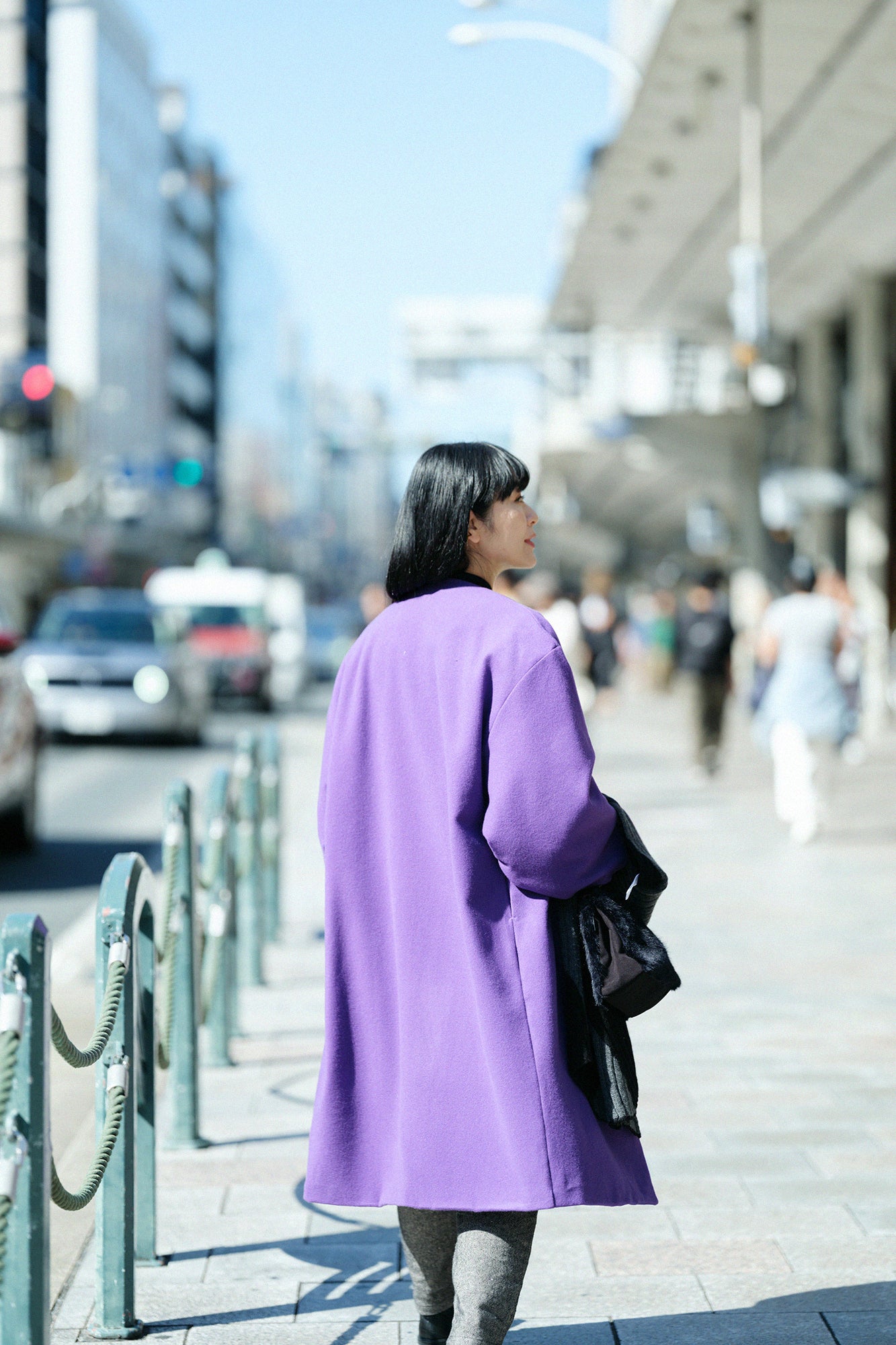 Wool Melton Naginata Sleeve Haori Long with Lining / Reddish Purple×Kumodori with Chrysanthemum