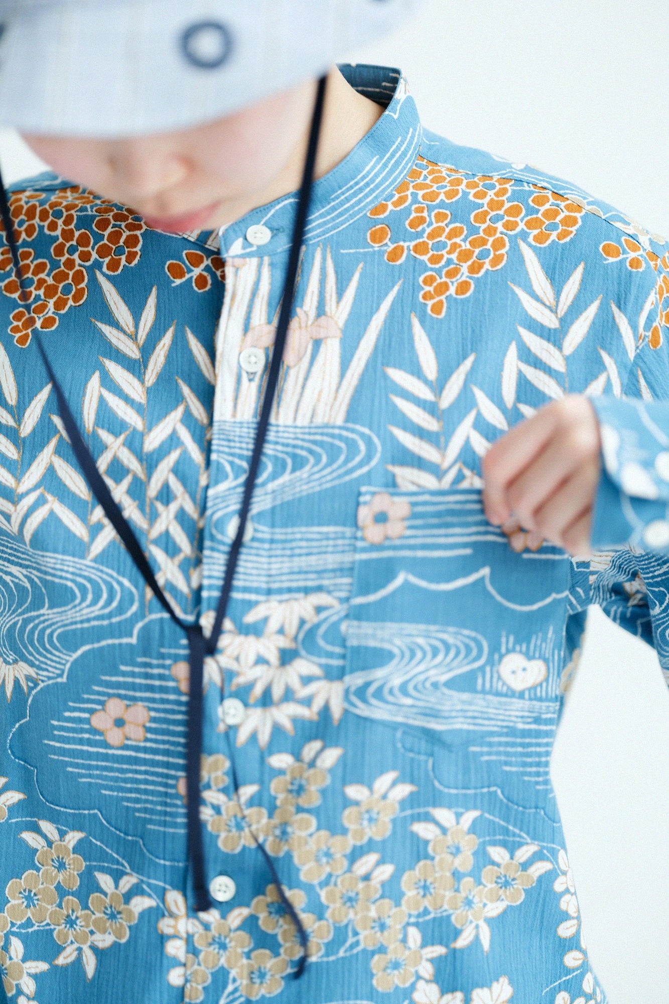 【3月10日頃発送予定】高島縮 20/20 スタンドカラーシャツ／涼やか（すずやか）