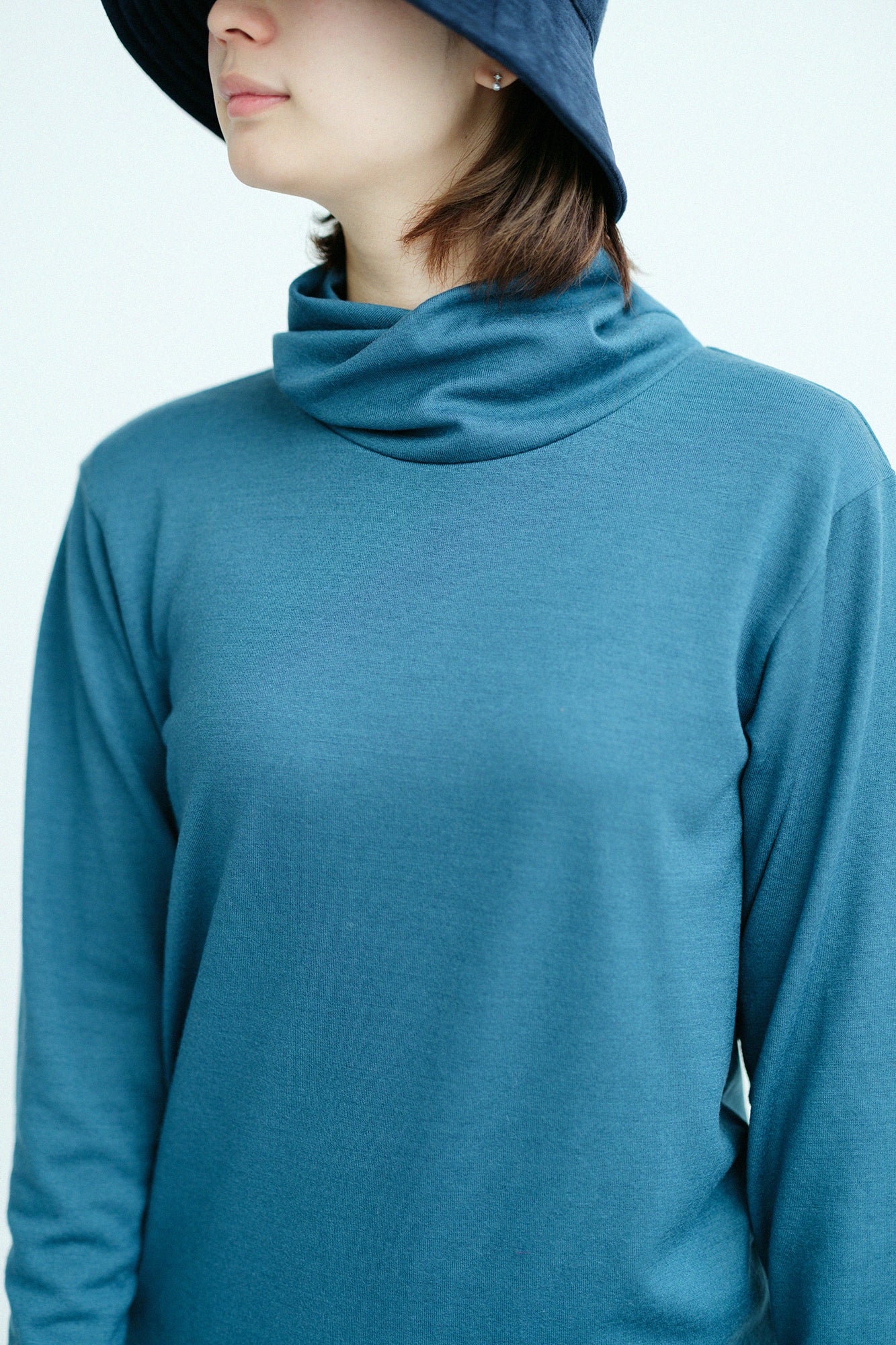 【預購】平針織 可洗羊毛 造型高領L/S長版上衣／藍色（※預計於12月9日左右發貨）