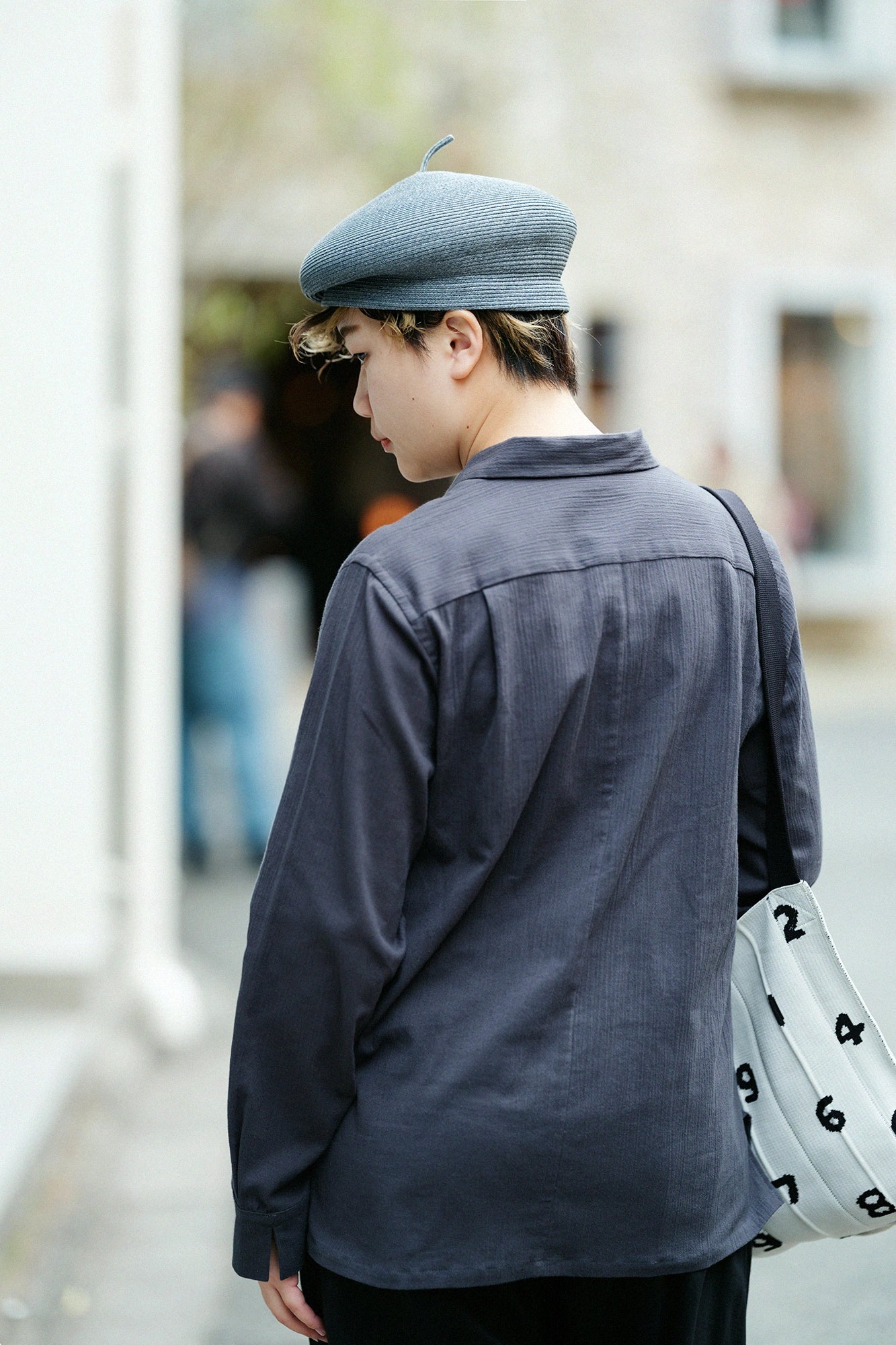 【3月17日頃発送予定】高島縮 20/20 スキッパーシャツ／濃鉛（こいなまり）