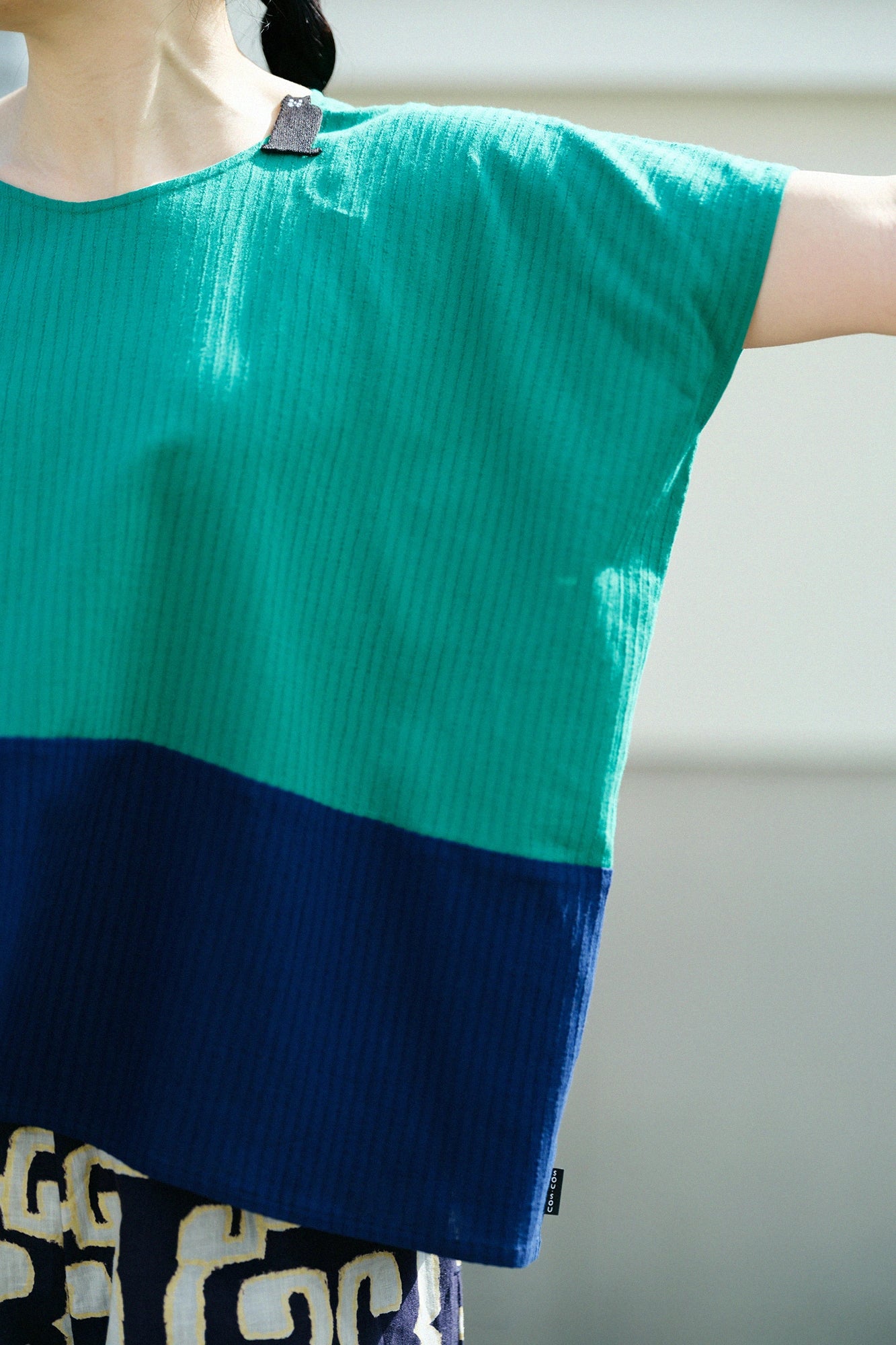Chizimi Cotton 40/20 Akiha Square Top Bi-color / Evergreen×Dark Blue