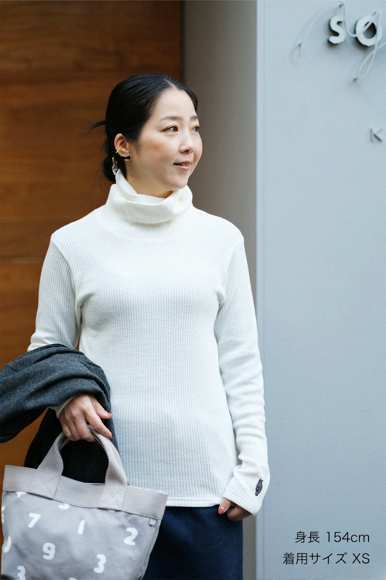 【預購】Soft Thermo(R) 羅紋針織 造型高領L/S長版上衣／白色（※預計於12月9日左右發貨）