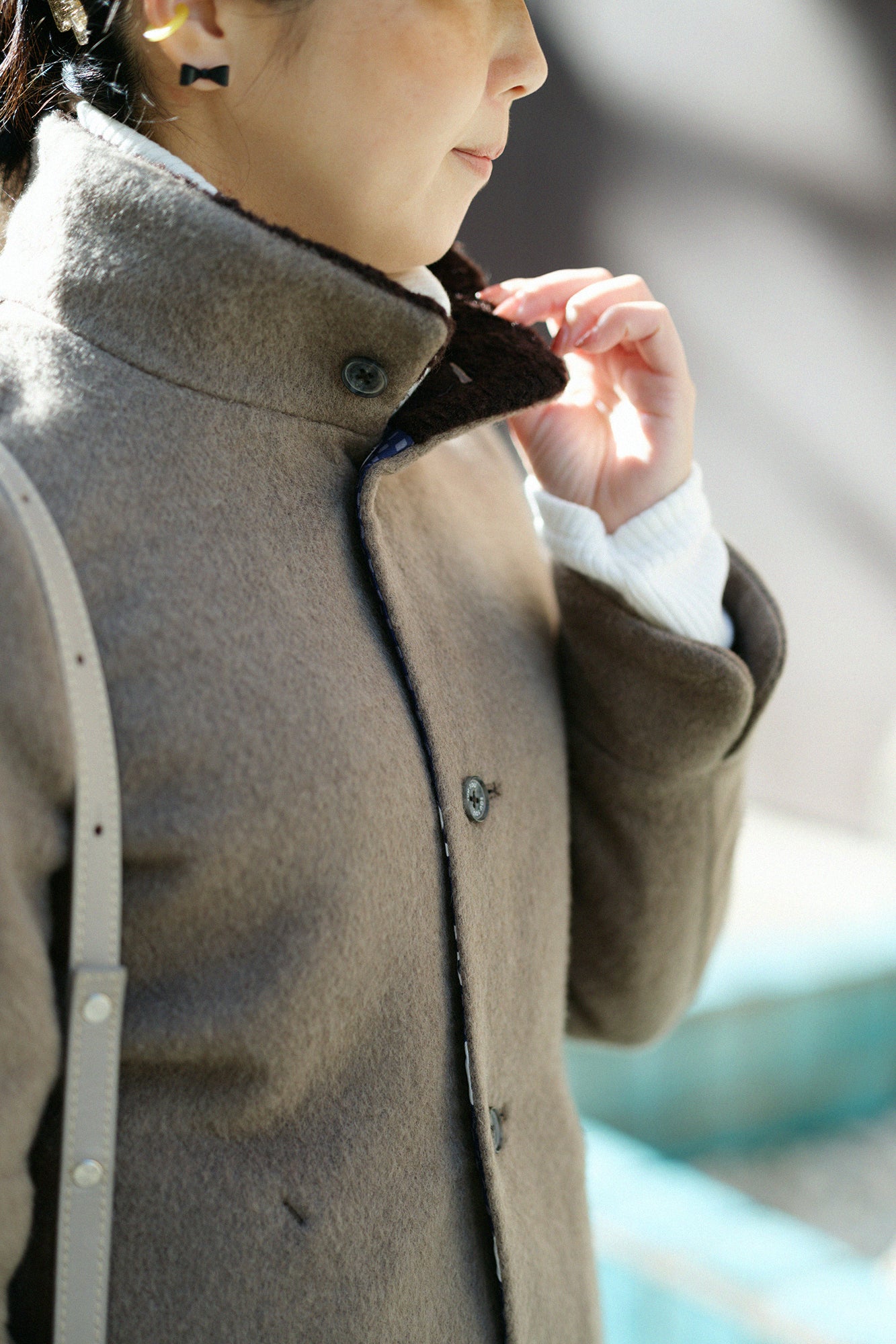 【預購】A.S 雙面羊毛 立領短外套／灰棕色×網代紋和SO-SU-U十數 昆（※預計於12月9日左右發貨）