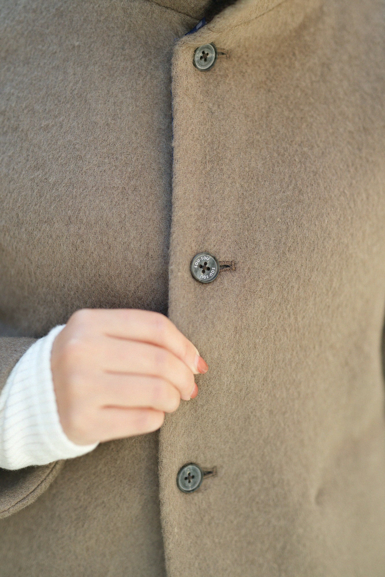 【預購】A.S 雙面羊毛 立領短外套／灰棕色×網代紋和SO-SU-U十數 昆（※預計於12月9日左右發貨）