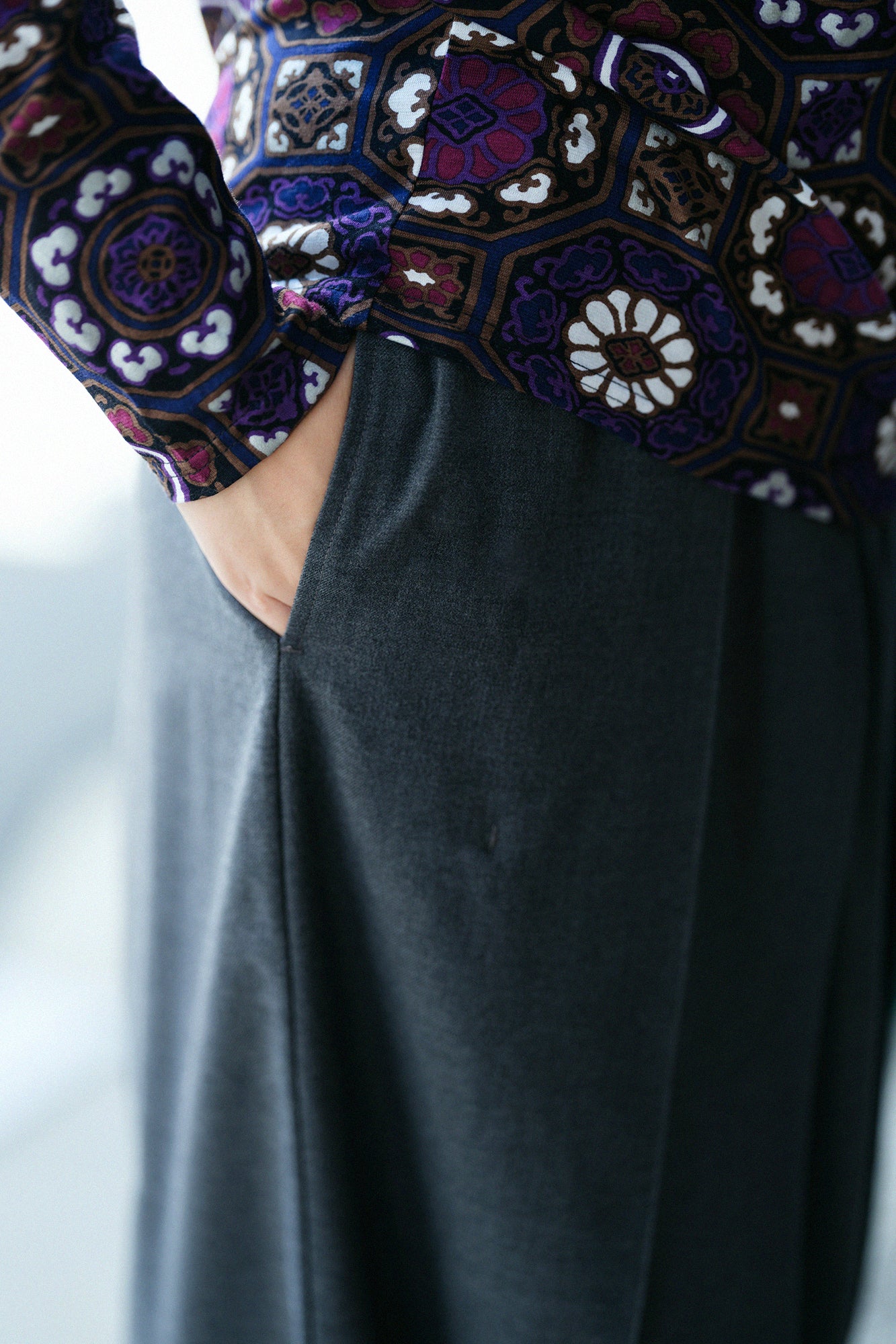 Super 100's Wool Hakama Fuji Pants / Dark Grey