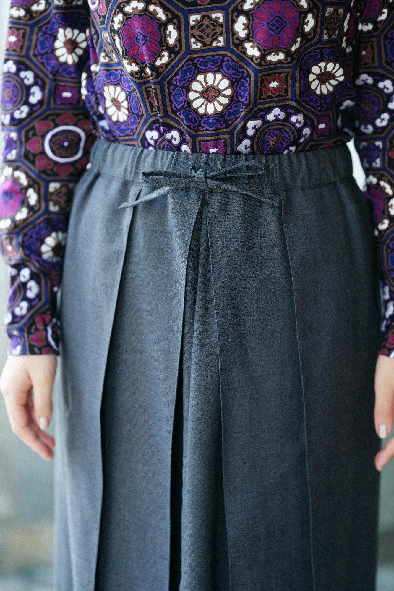 Super 100's Wool Hakama Fuji Pants / Dark Grey