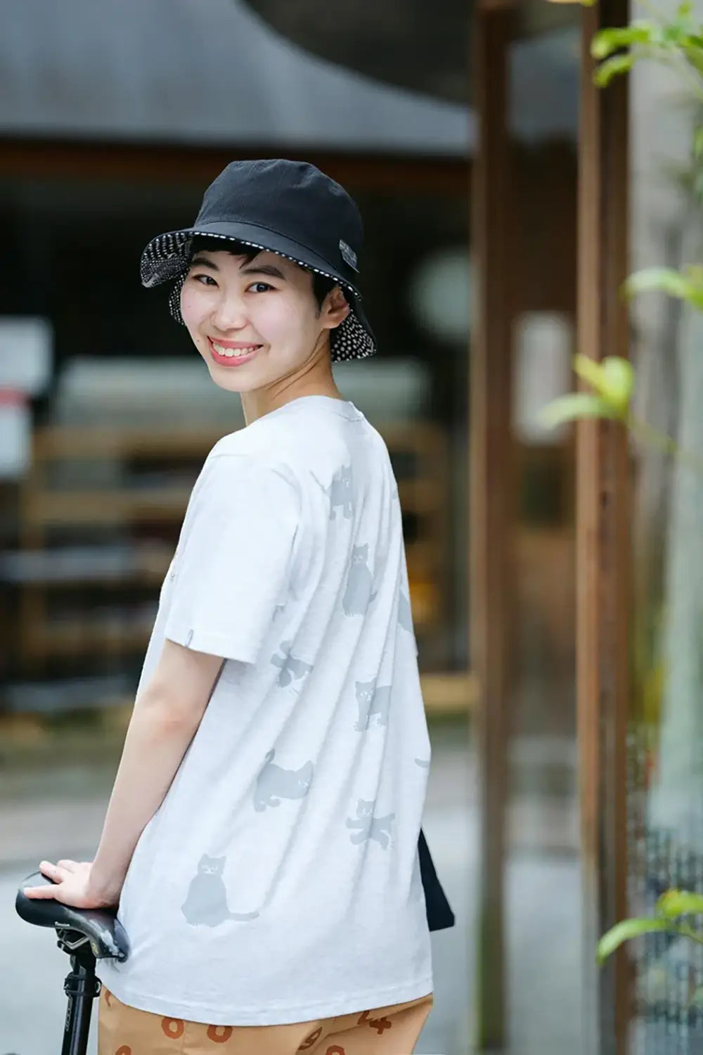 고양이 반팔 티셔츠 [5.0] / 아이보리