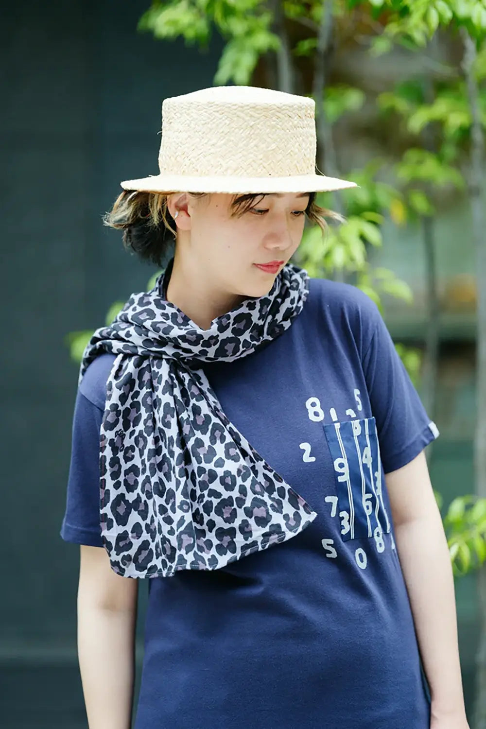 【6月30日頃発送予定】伊勢木綿 くびまき 短丈／depo leopard Midnight