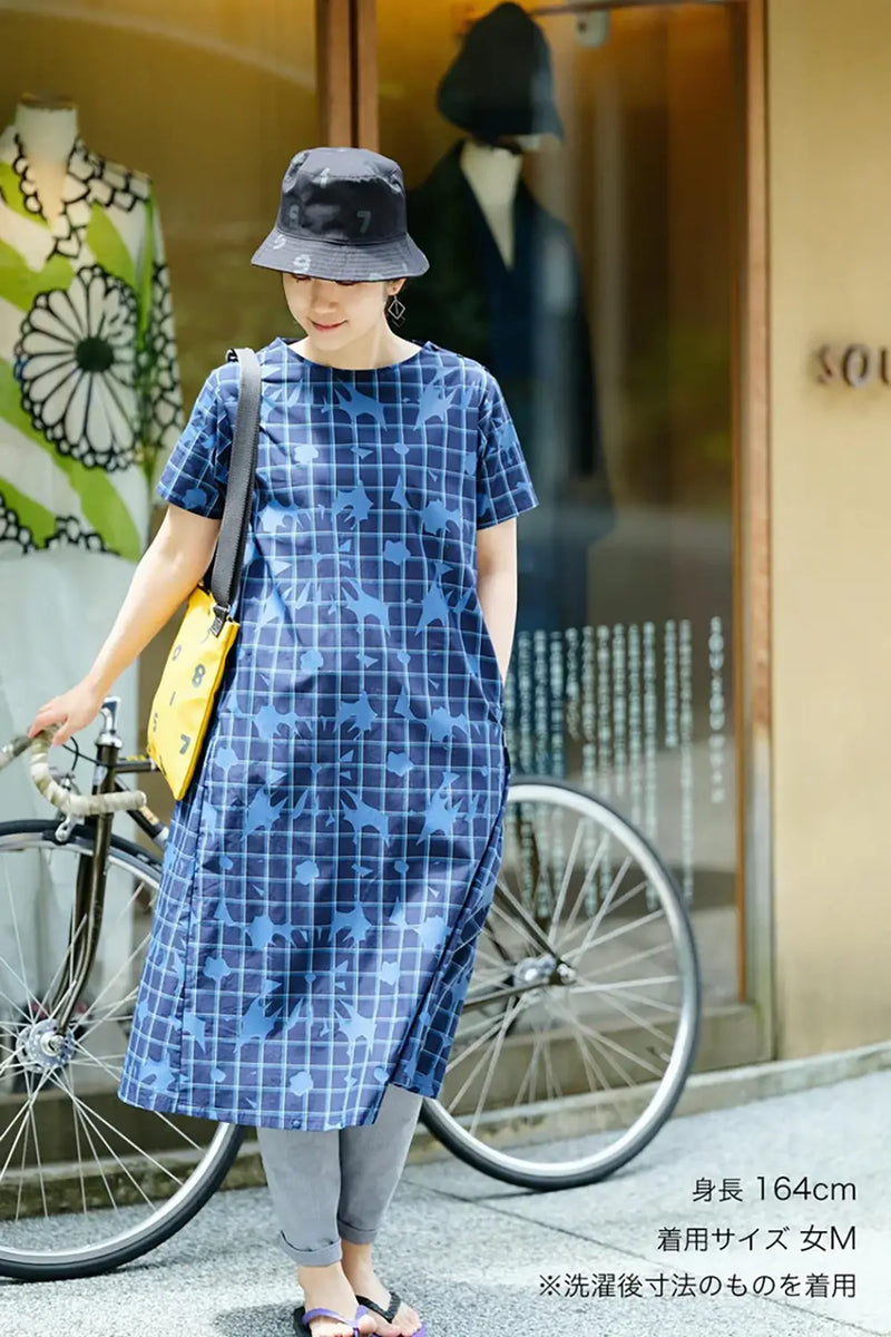 【6月30日頃発送予定】インディゴブロードチェック BIKEワンピース／おおらか