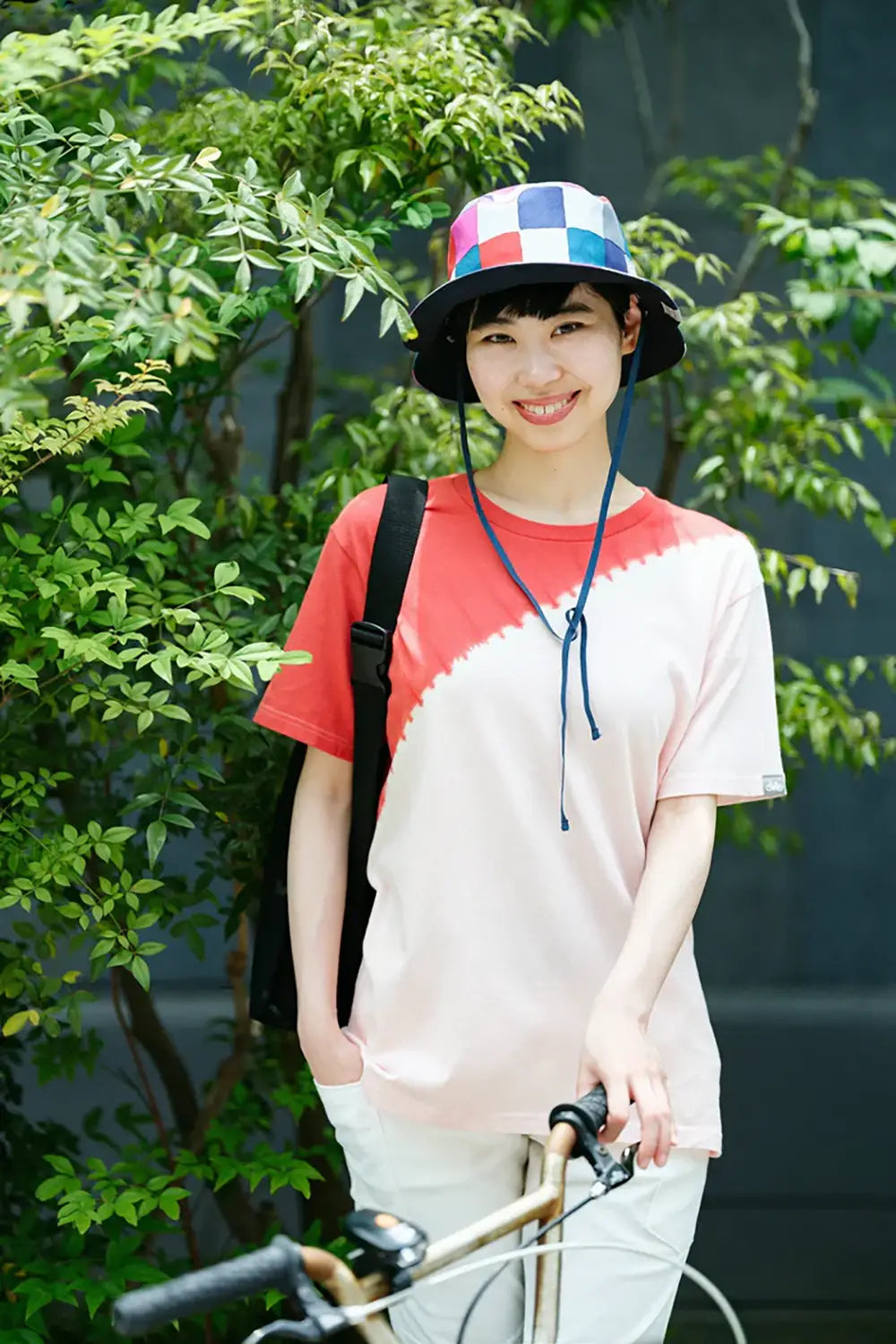 【6月30日頃発送予定】近清絞り 染め分け半袖Tシャツ[5.0]／メッセンジャー ライトピンク×レッド