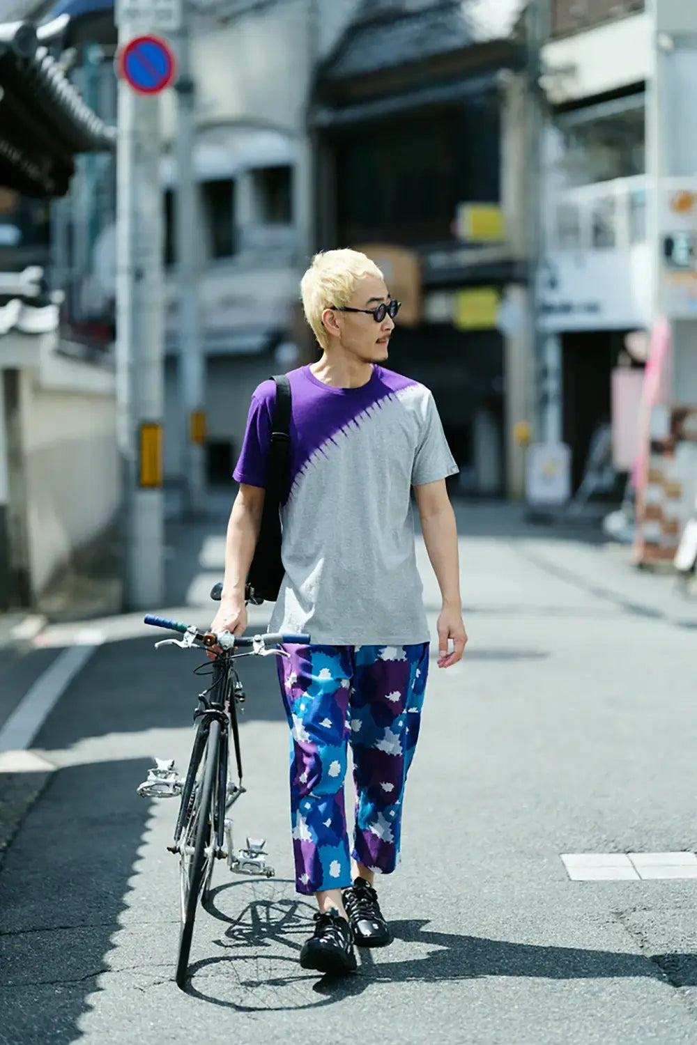 【6月30日頃発送予定】近清絞り 染め分け半袖Tシャツ[5.0]／メッセンジャー ヘザーグレー×パープル