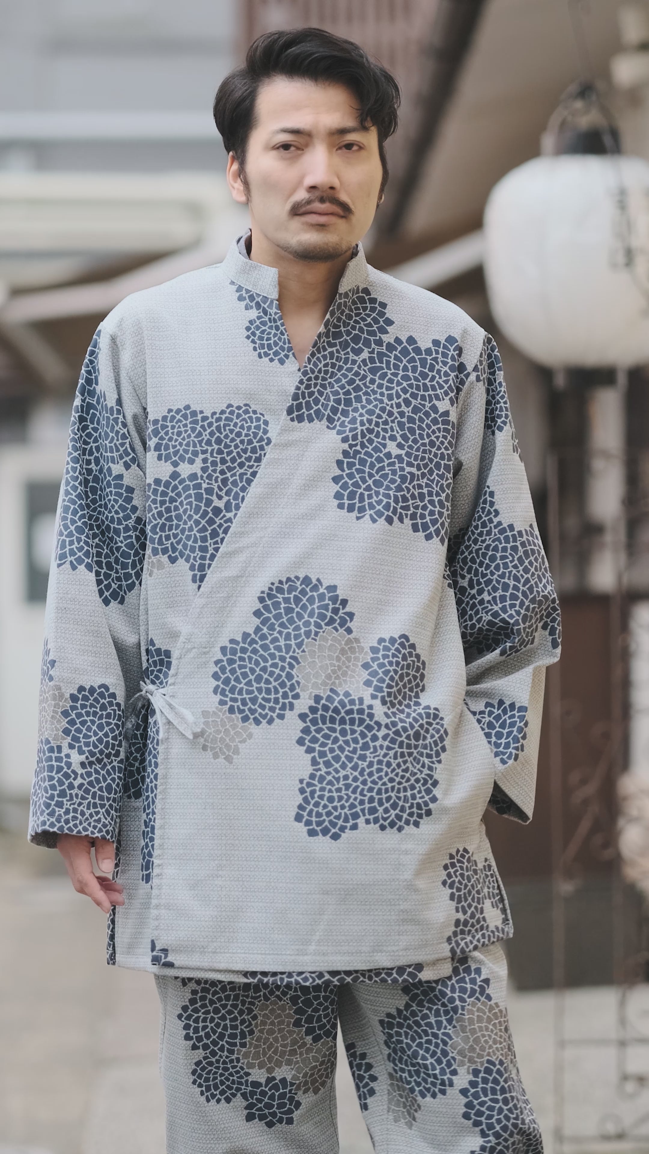 伊勢木綿 20/20 麻混 手柄作務衣（たかみさむえ）／消炭色（けしずみいろ）