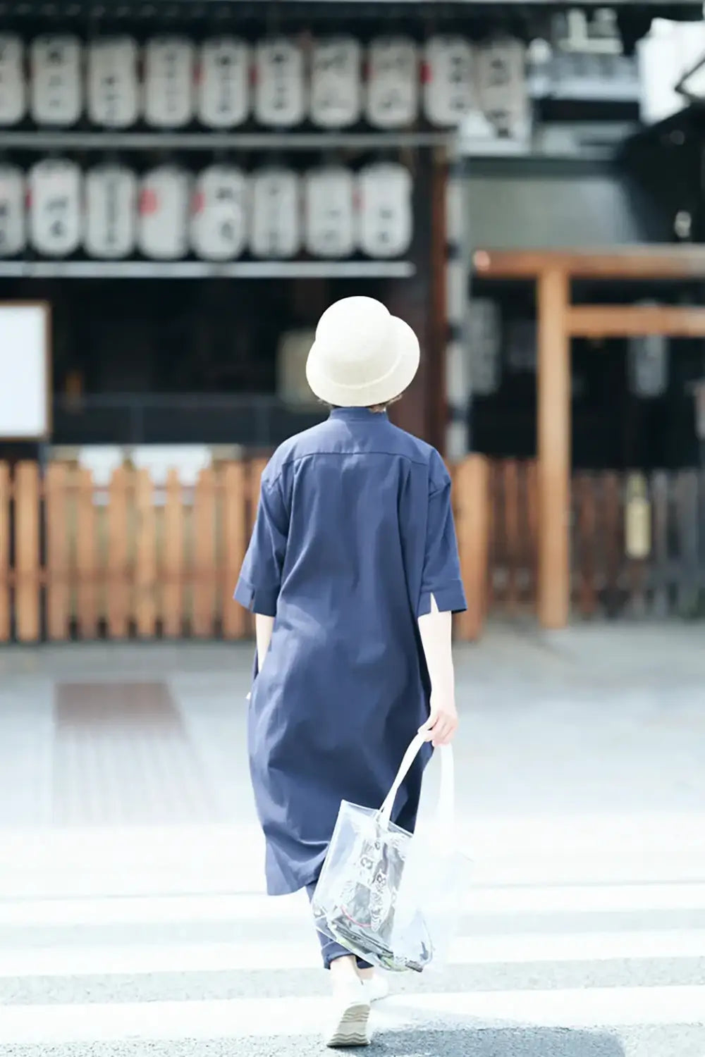 타카시마치지미 20/20 H.N.그란 셔츠 원피스 6분 소매/남색
